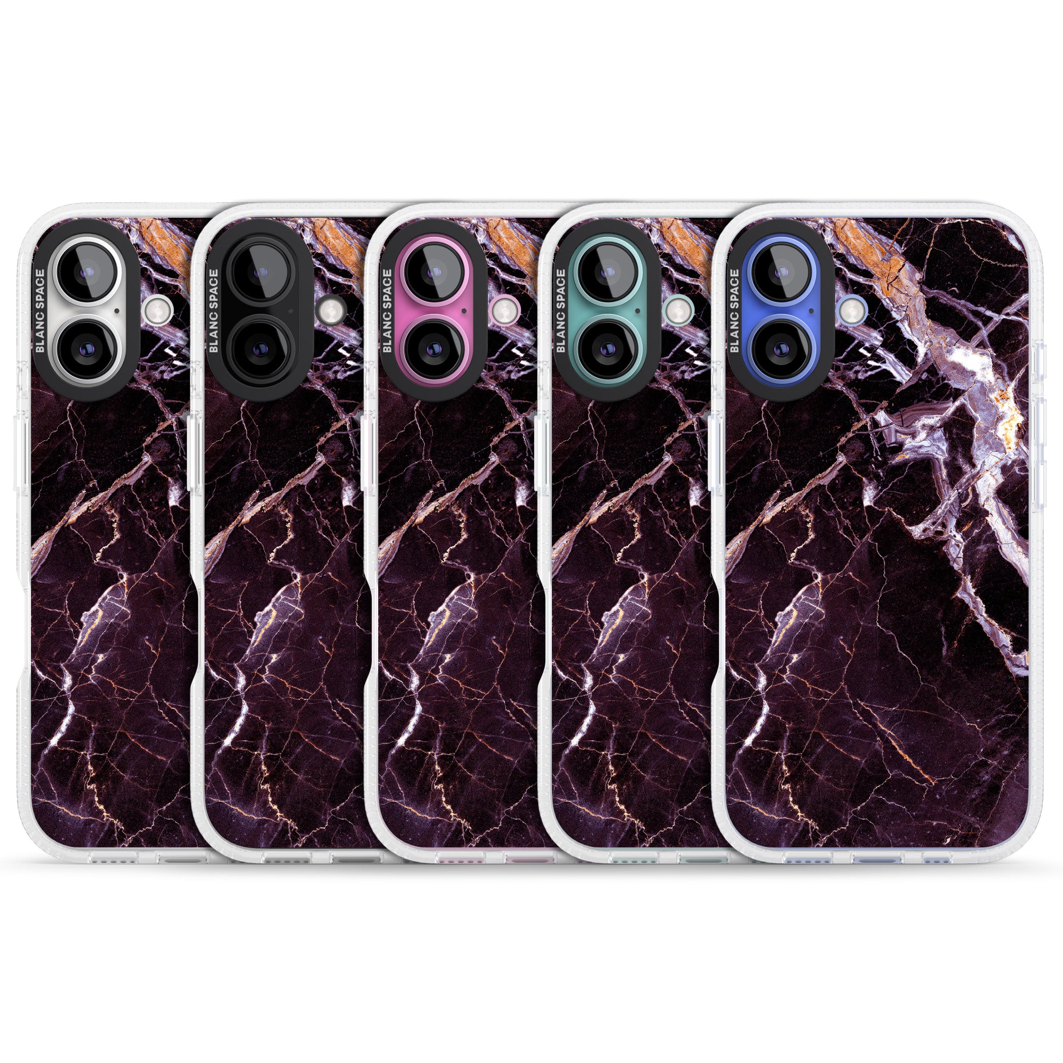 Black, Purple & Yellow shattered Marble iPhone 16 / 16 Plus Clear Case Impact Air - Blanc Space