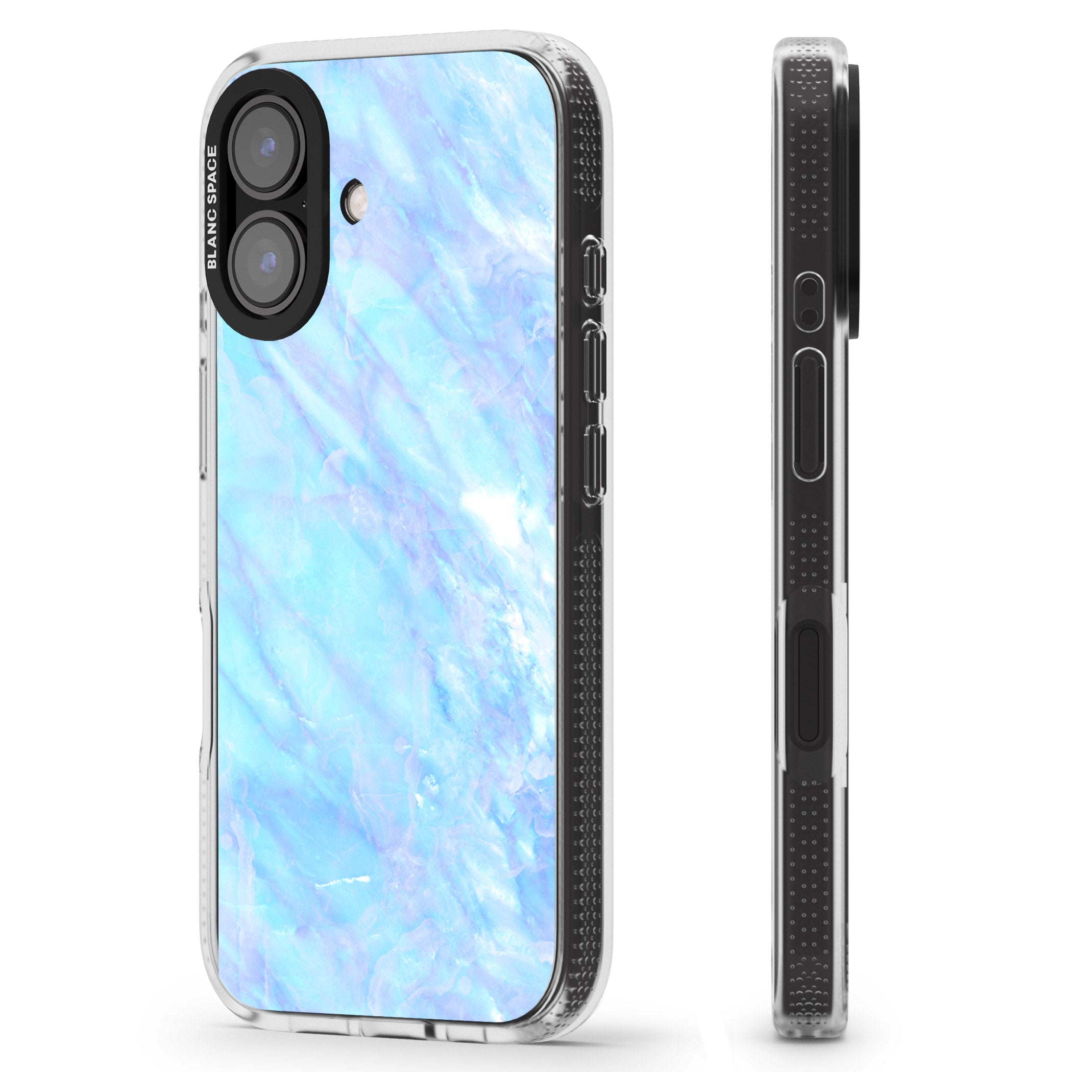 Iridescent Crystal Marble iPhone 16 / 16 Plus Clear Case Impact Air - Blanc Space