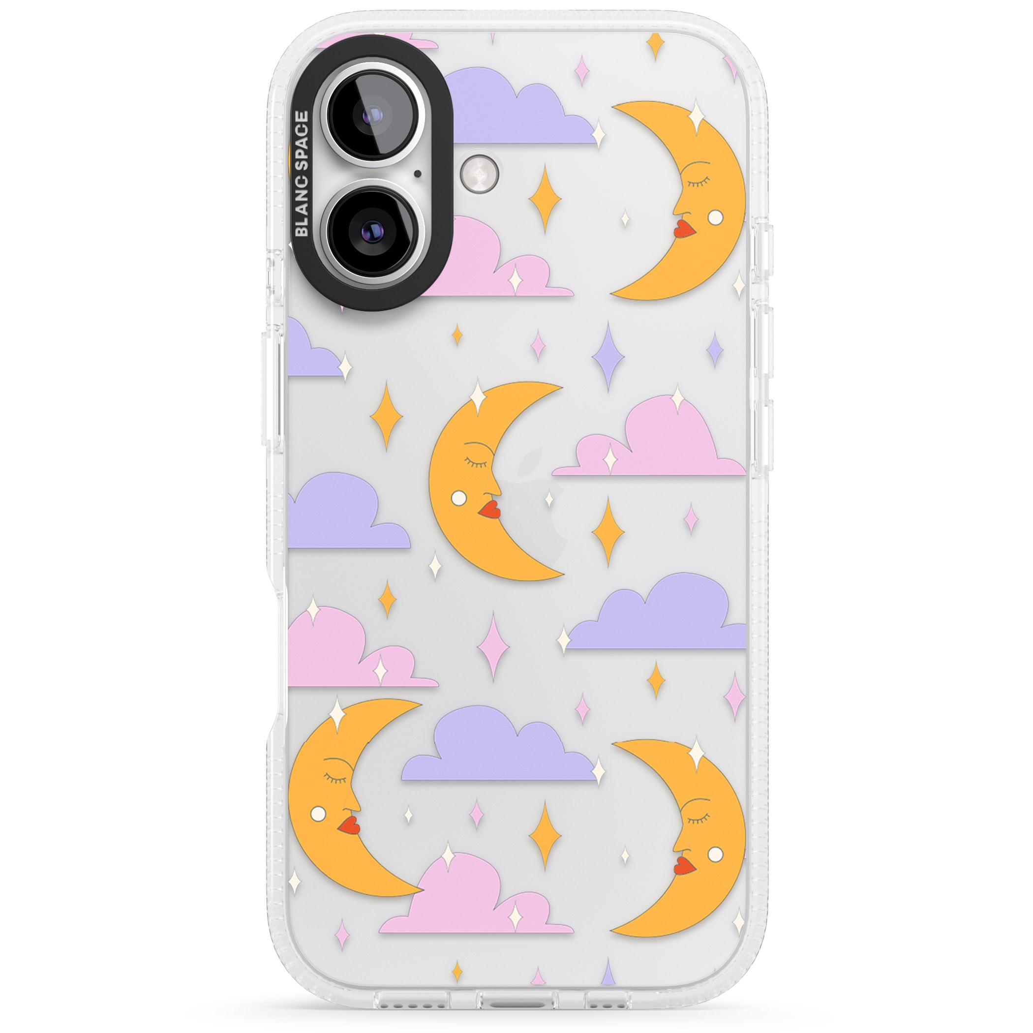 Moons & Clouds iPhone 16 / 16 Plus Clear Case Impact Air - Blanc Space
