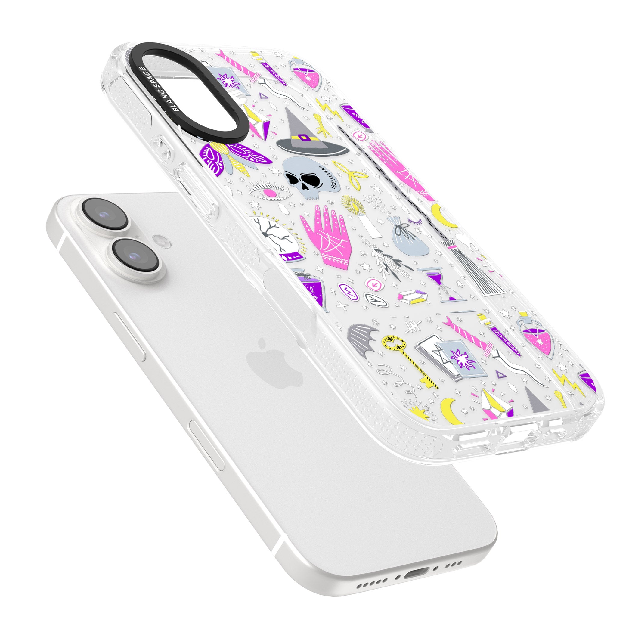 Black Magic Pattern iPhone 16 / 16 Plus Clear Case Impact Air - Blanc Space