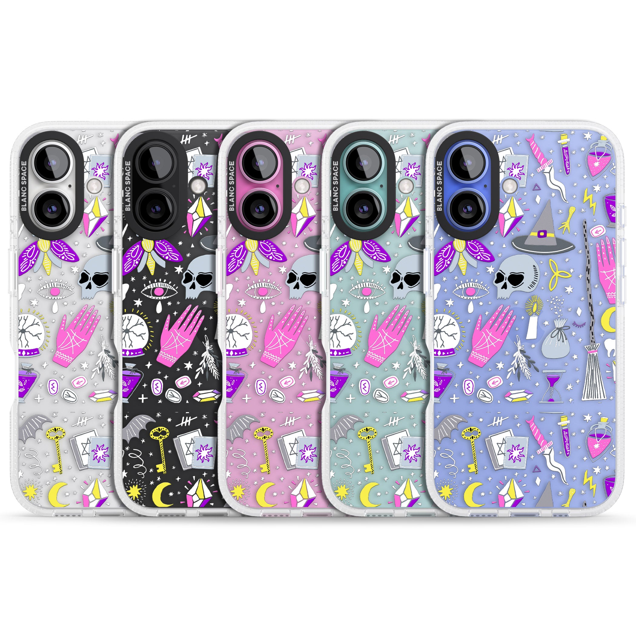 Black Magic Pattern iPhone 16 / 16 Plus Clear Case Impact Air - Blanc Space