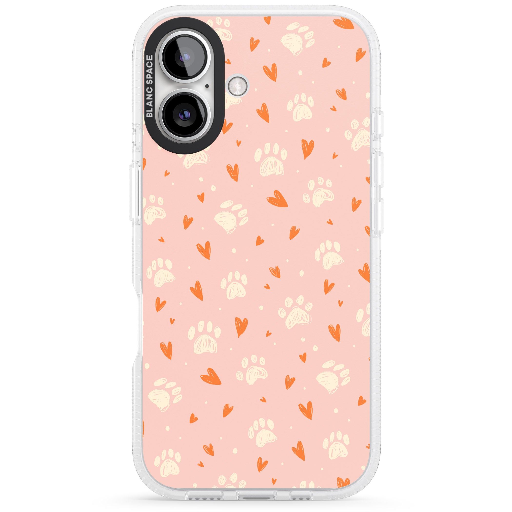 Paws & Hearts Pattern iPhone 16 / 16 Plus Clear Case Impact Air - Blanc Space