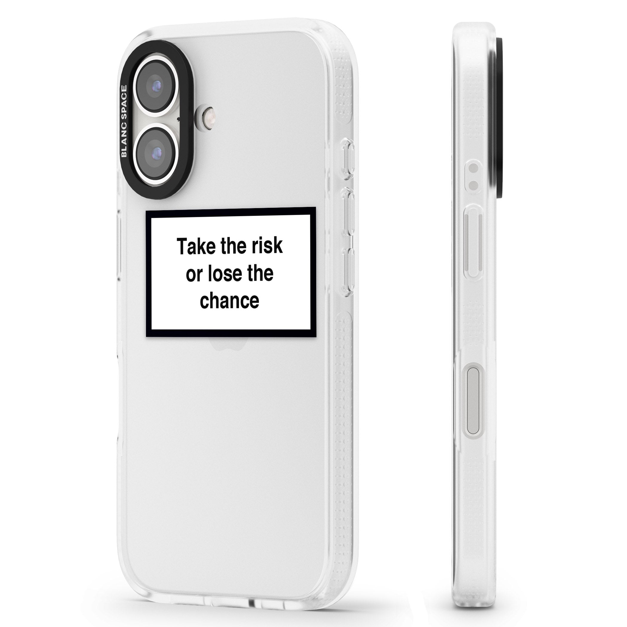 Take the risk or lose the chance iPhone 16 / 16 Plus Clear Case Impact Air - Blanc Space