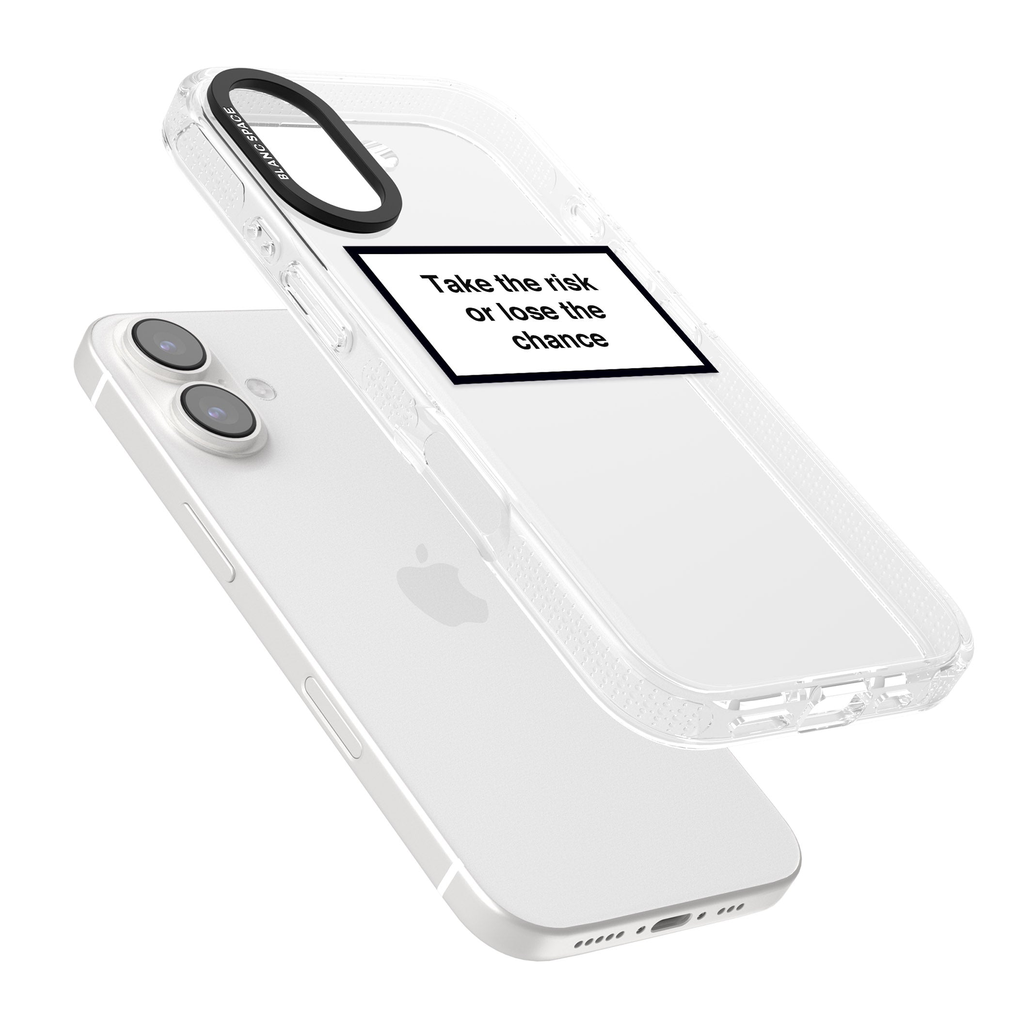 Take the risk or lose the chance iPhone 16 / 16 Plus Clear Case Impact Air - Blanc Space
