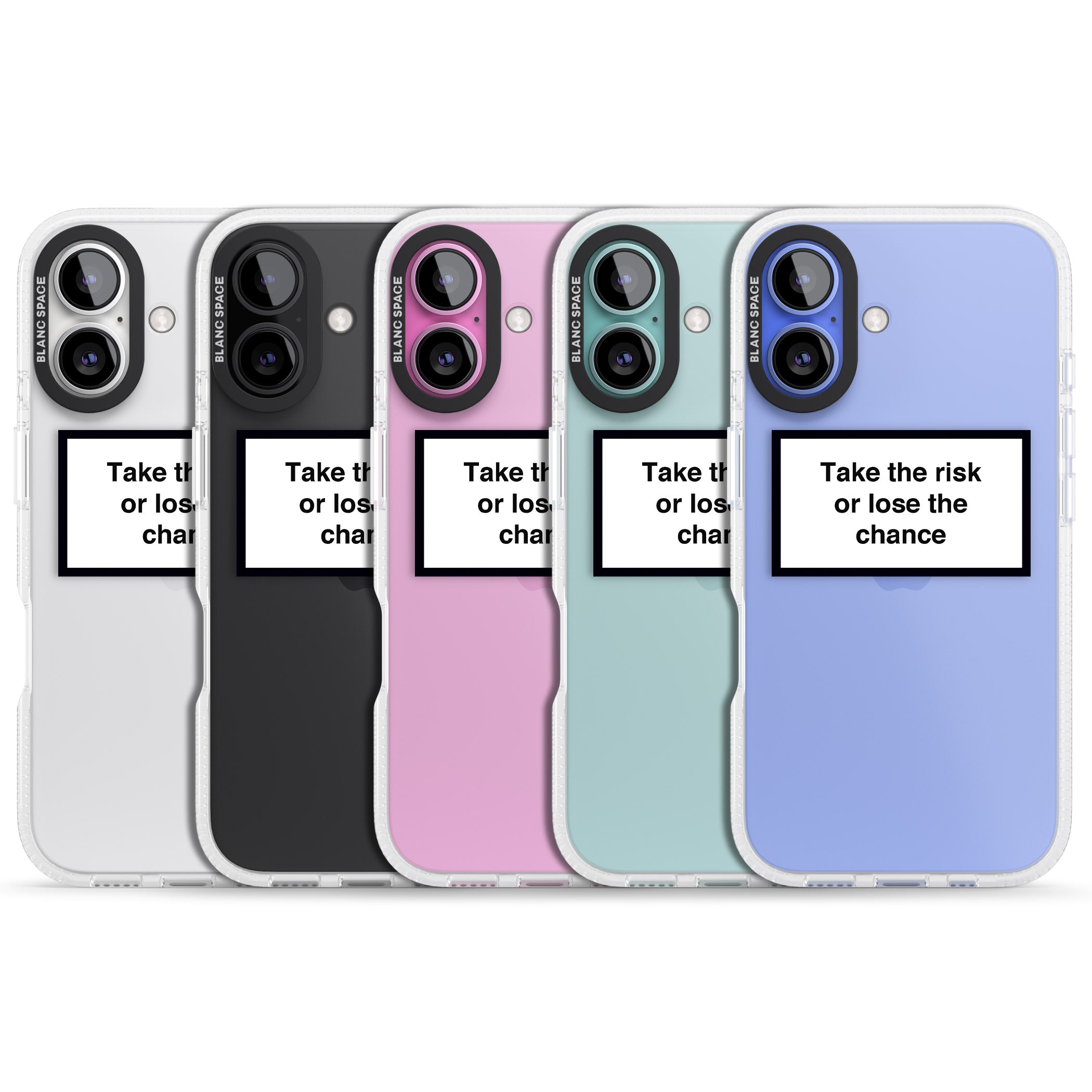 Take the risk or lose the chance iPhone 16 / 16 Plus Clear Case Impact Air - Blanc Space