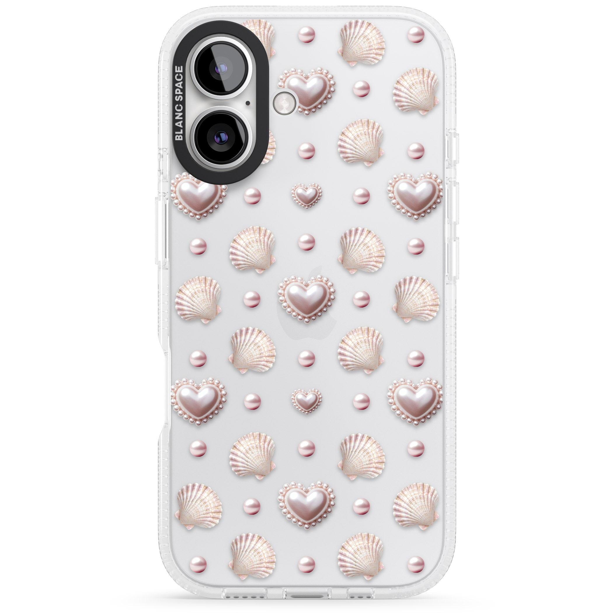 Pearl Hearts iPhone 16 / 16 Plus Clear Case Impact Air - Blanc Space
