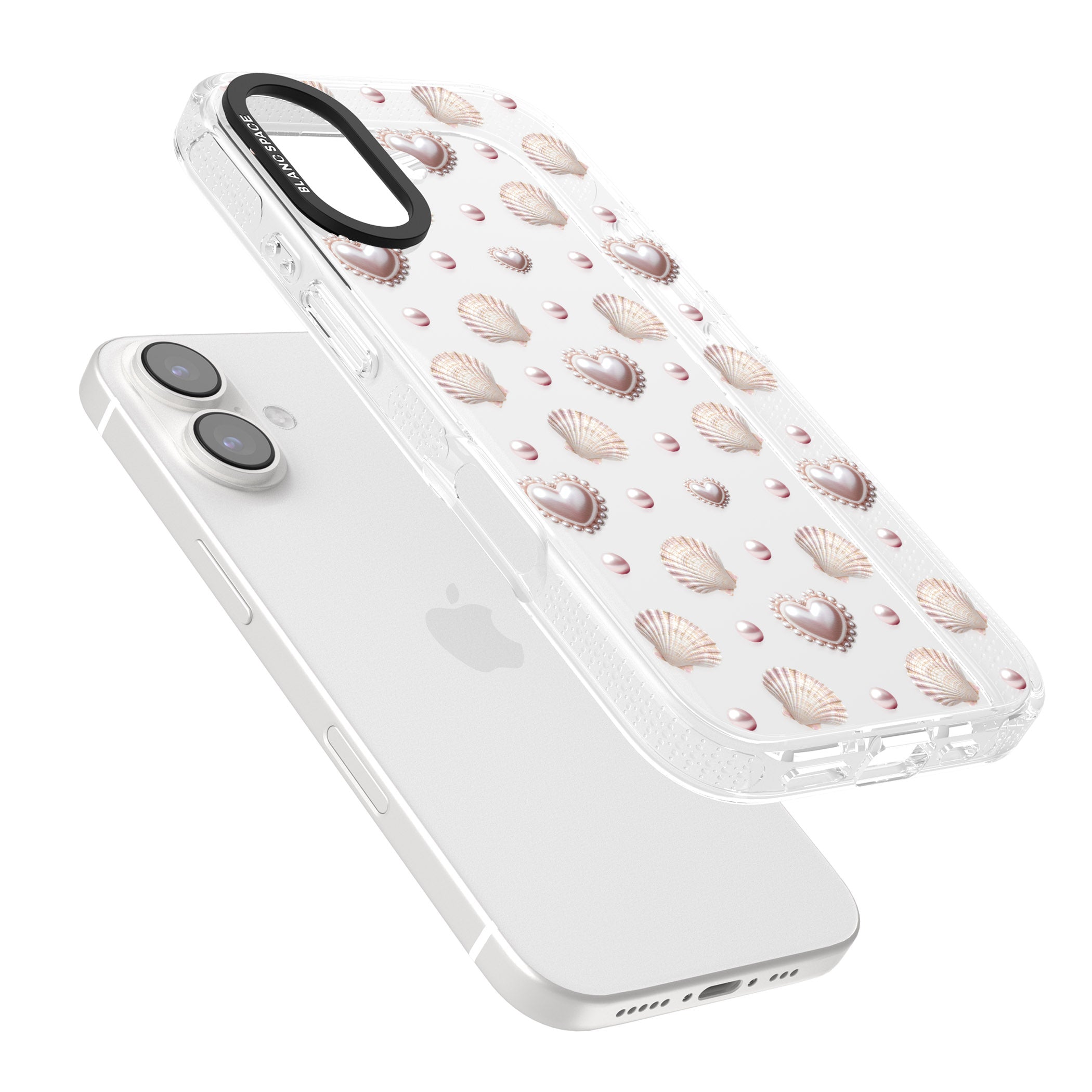 Pearl Hearts iPhone 16 / 16 Plus Clear Case Impact Air - Blanc Space