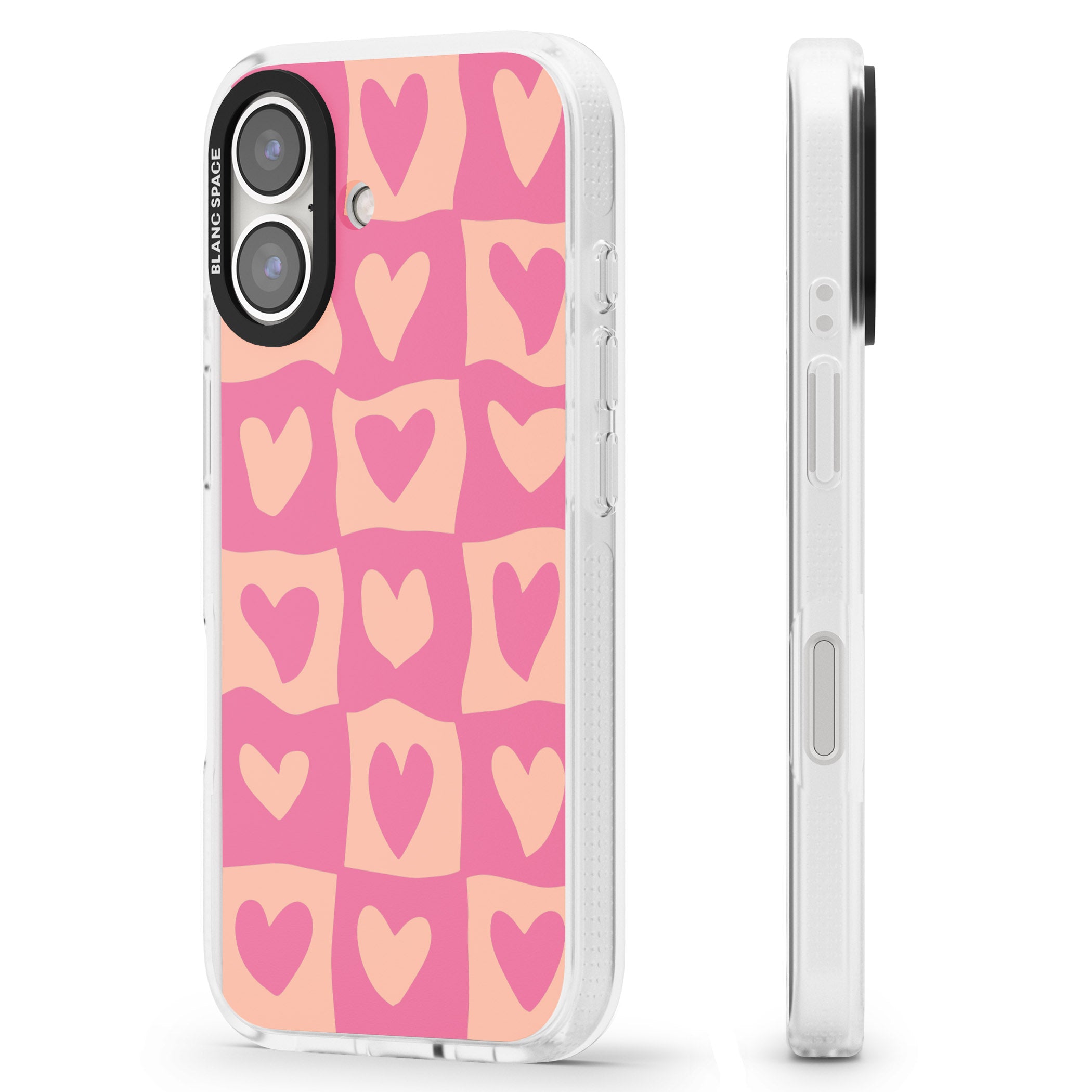 Pink Wavy Checked Hearts iPhone 16 / 16 Plus Clear Case Impact Air - Blanc Space