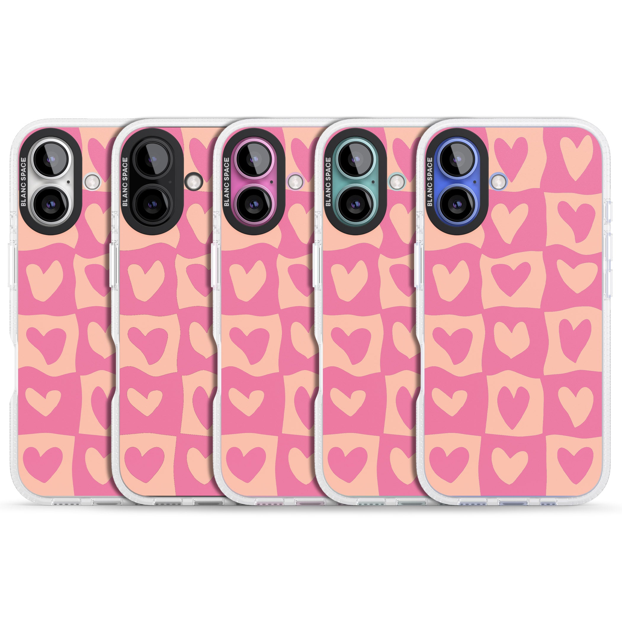 Pink Wavy Checked Hearts iPhone 16 / 16 Plus Clear Case Impact Air - Blanc Space