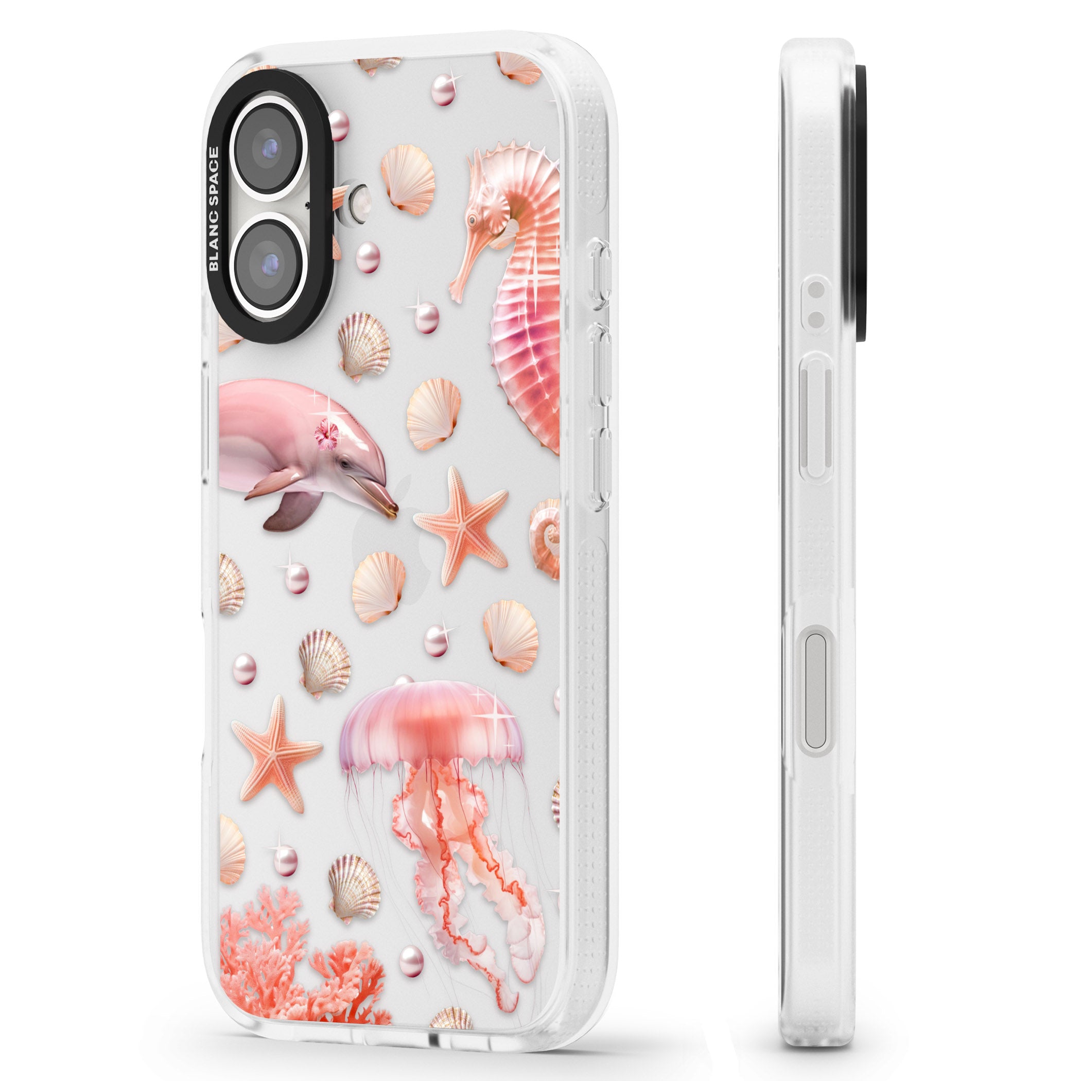 Pink Sealife iPhone 16 / 16 Plus Clear Case Impact Air - Blanc Space