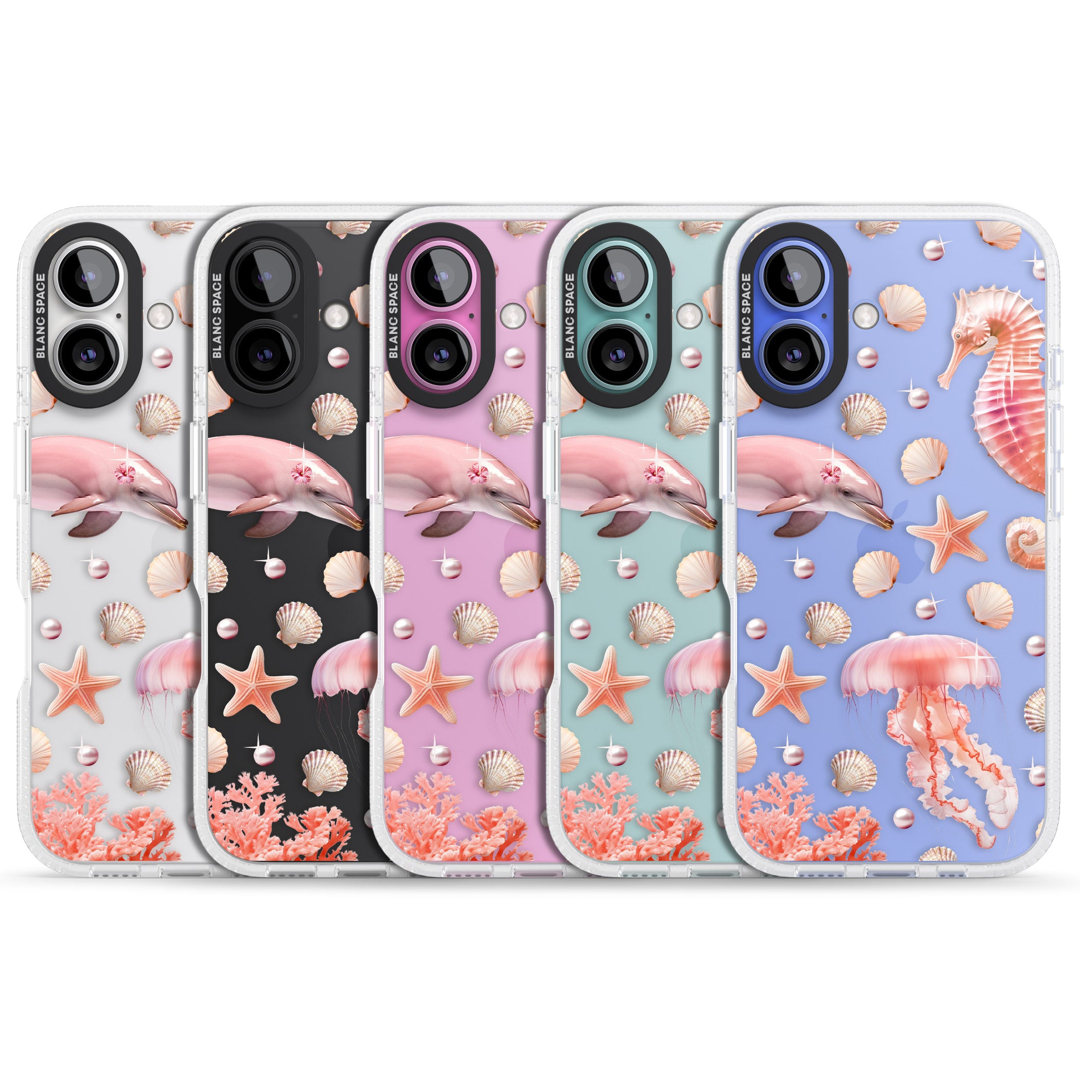 Pink Sealife iPhone 16 / 16 Plus Clear Case Impact Air - Blanc Space