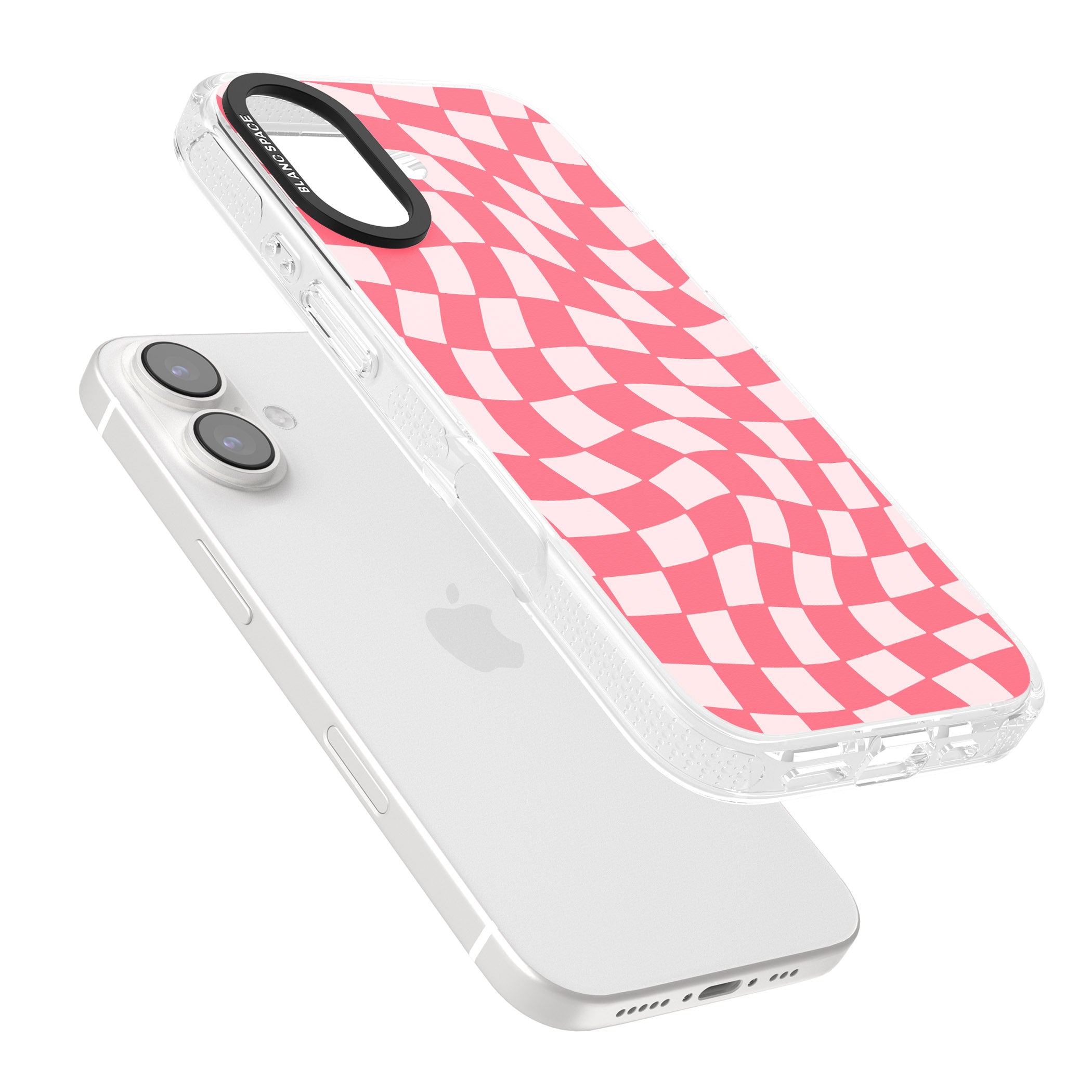 Pink Wavy Checked Pattern iPhone 16 / 16 Plus Clear Case Impact Air - Blanc Space