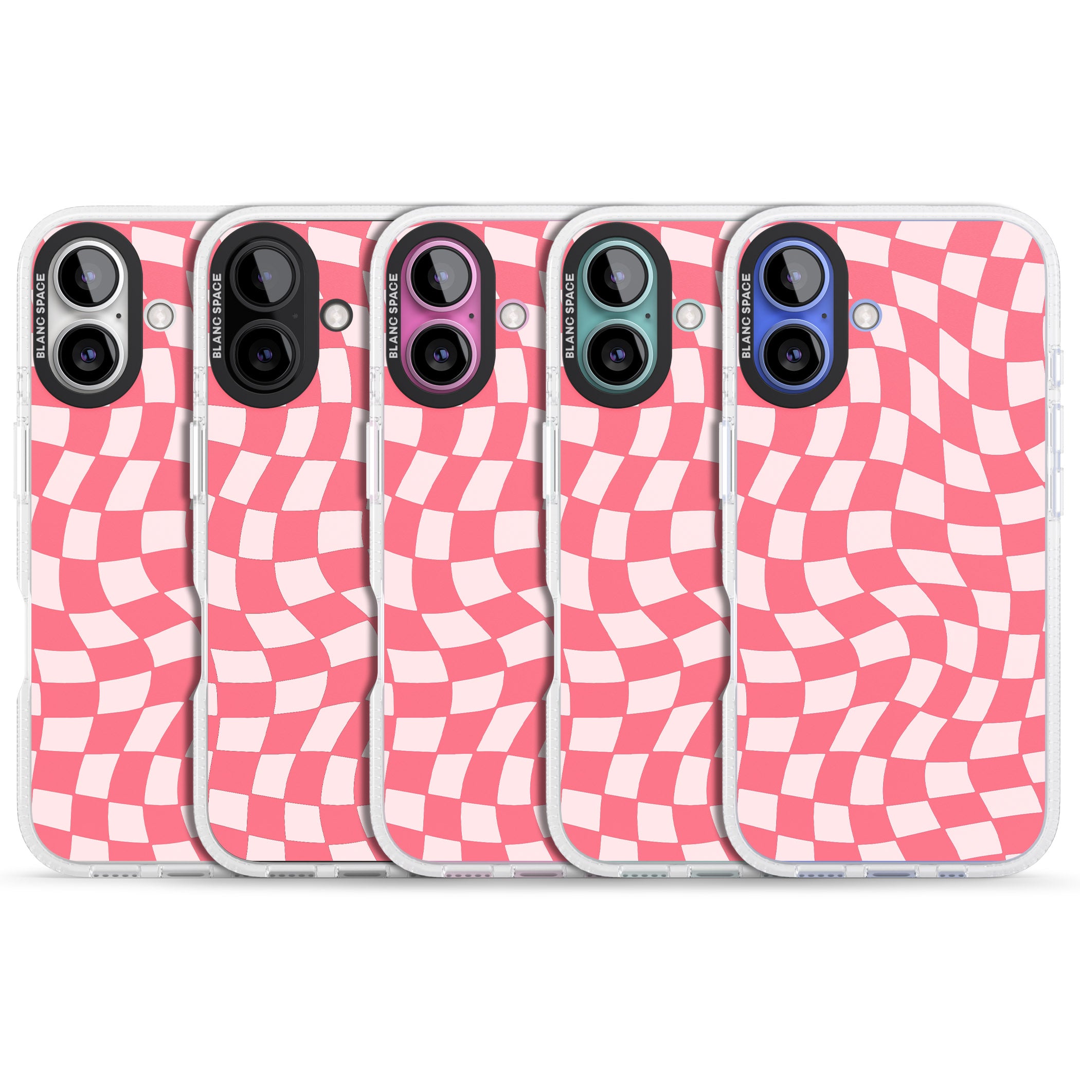 Pink Wavy Checked Pattern iPhone 16 / 16 Plus Clear Case Impact Air - Blanc Space