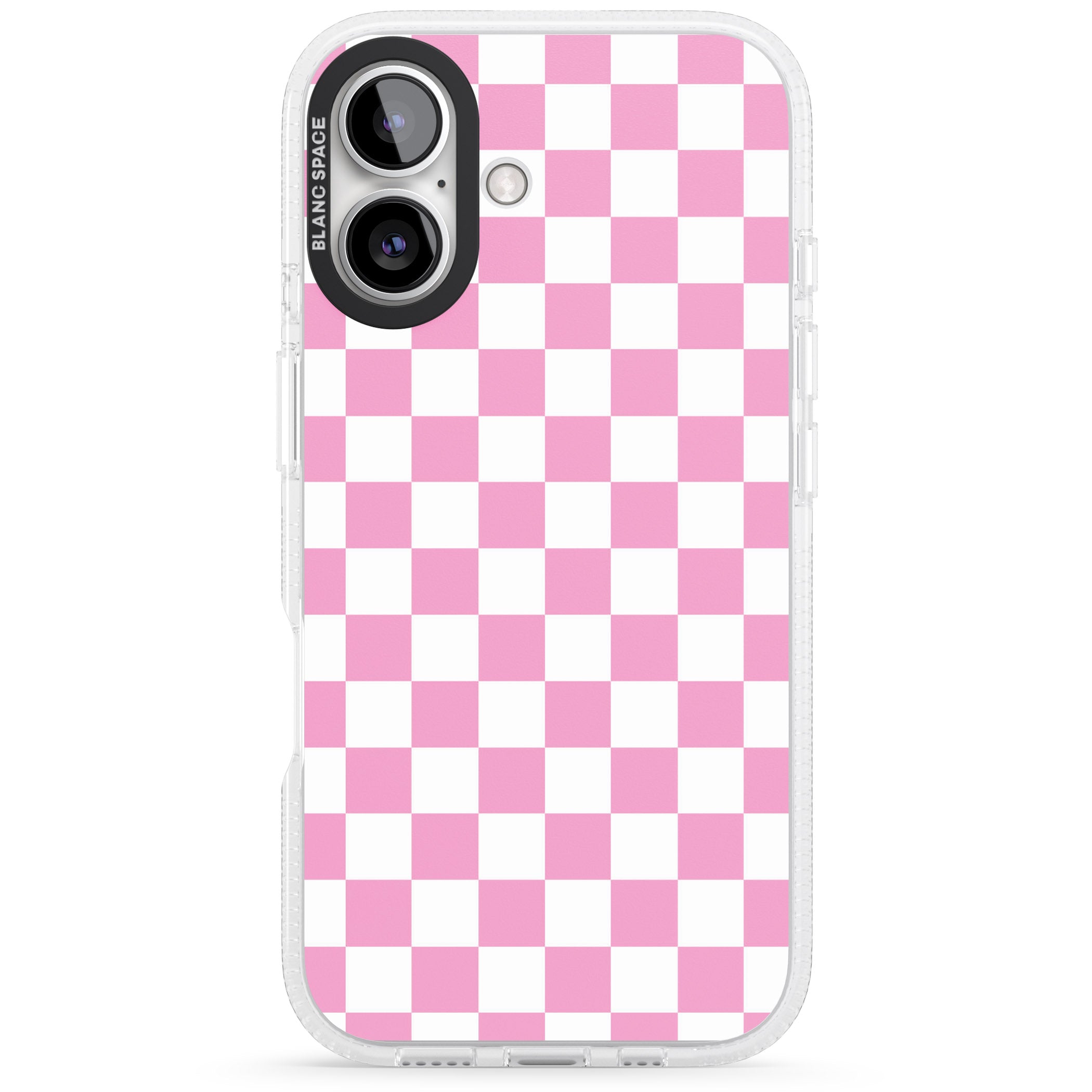 Pink Checkered iPhone 16 / 16 Plus Clear Case Impact Air - Blanc Space