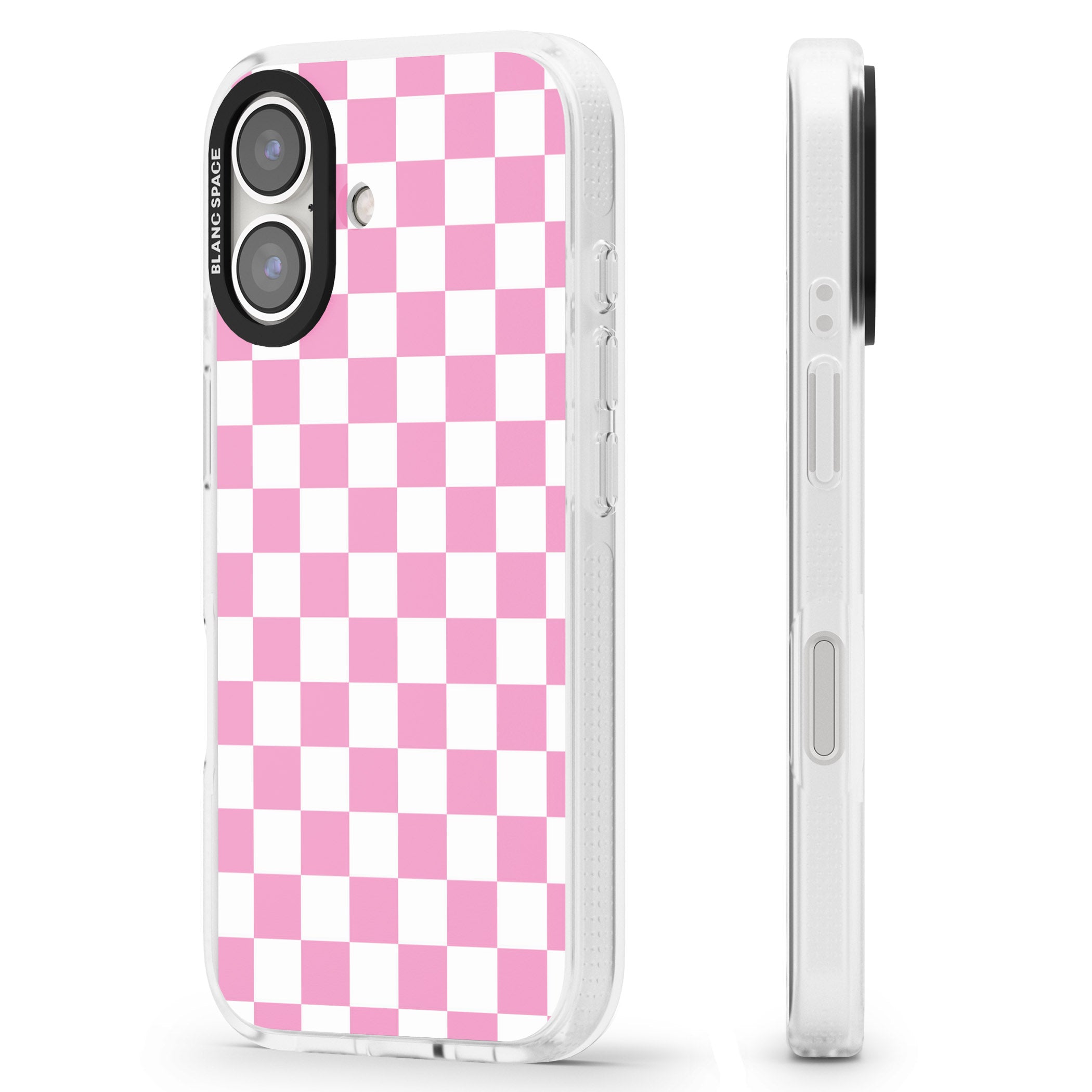 Pink Checkered iPhone 16 / 16 Plus Clear Case Impact Air - Blanc Space