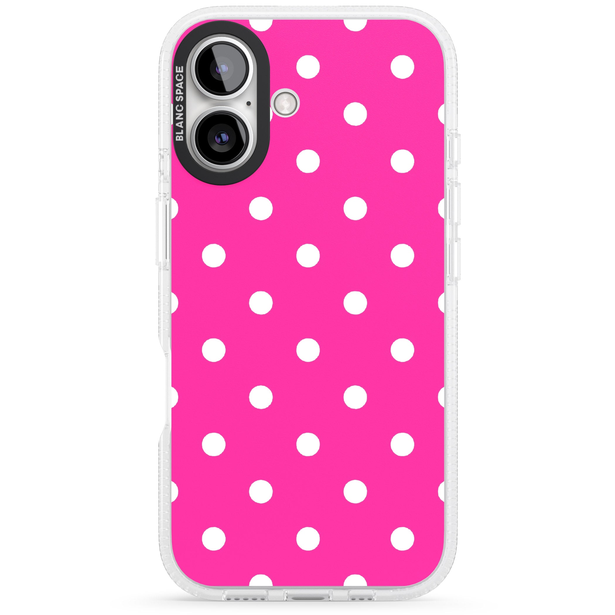 Pink Polka Dot iPhone 16 / 16 Plus Clear Case Impact Air - Blanc Space