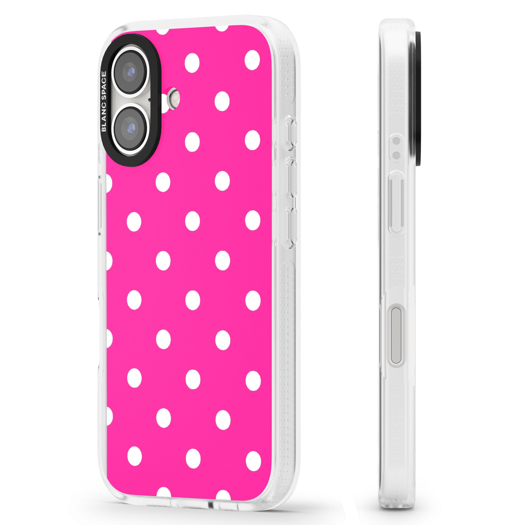 Pink Polka Dot iPhone 16 / 16 Plus Clear Case Impact Air - Blanc Space
