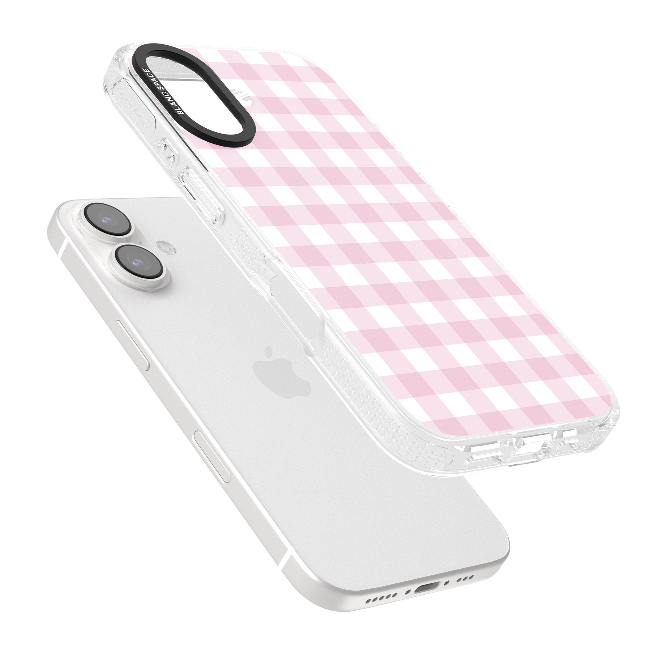 Pink Gingham Pattern iPhone 16 / 16 Plus Clear Case Impact Air - Blanc Space
