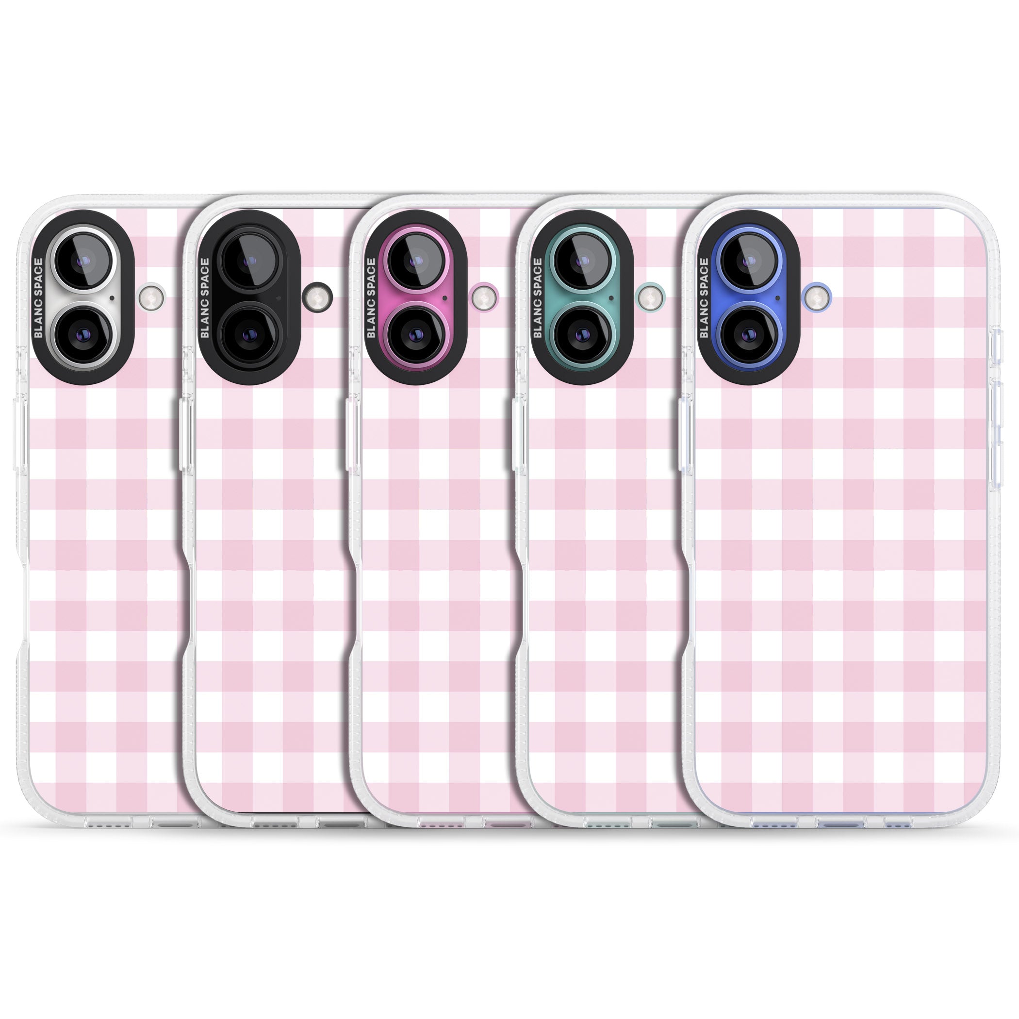 Pink Gingham Pattern iPhone 16 / 16 Plus Clear Case Impact Air - Blanc Space