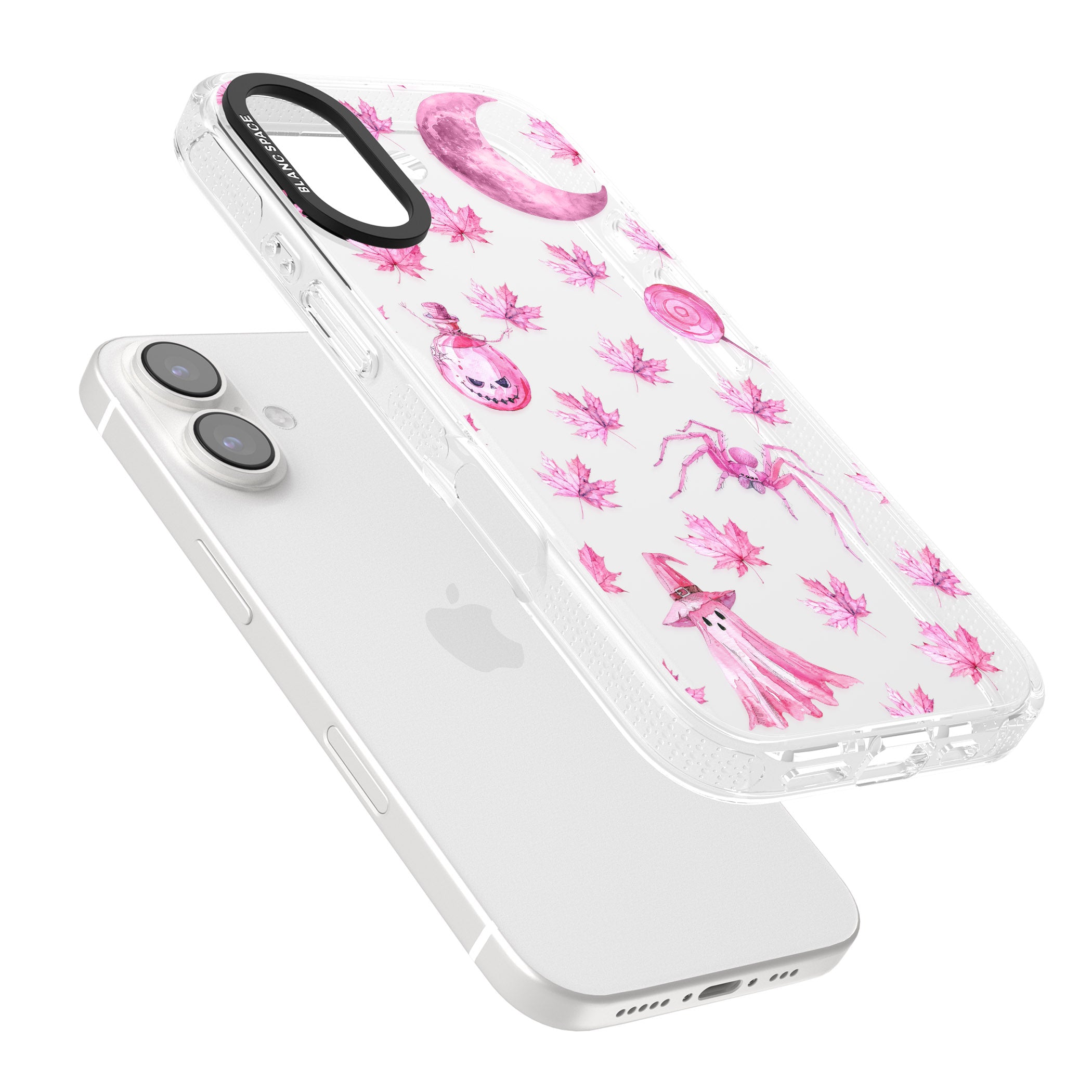 Pink Moon & Maple iPhone 16 / 16 Plus Clear Case Impact Air - Blanc Space