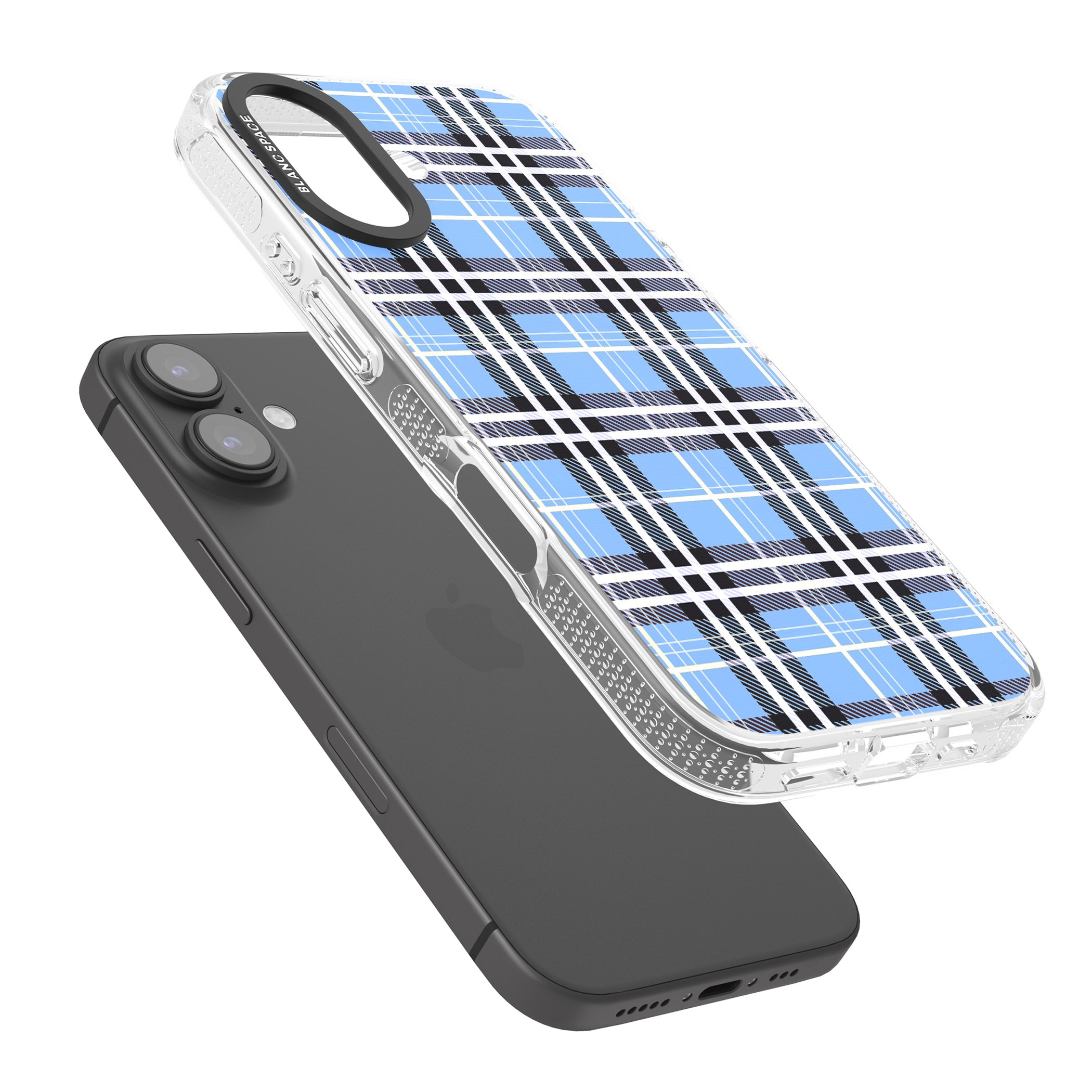 Blue Plaid iPhone 16 / 16 Plus Clear Case Impact Air - Blanc Space