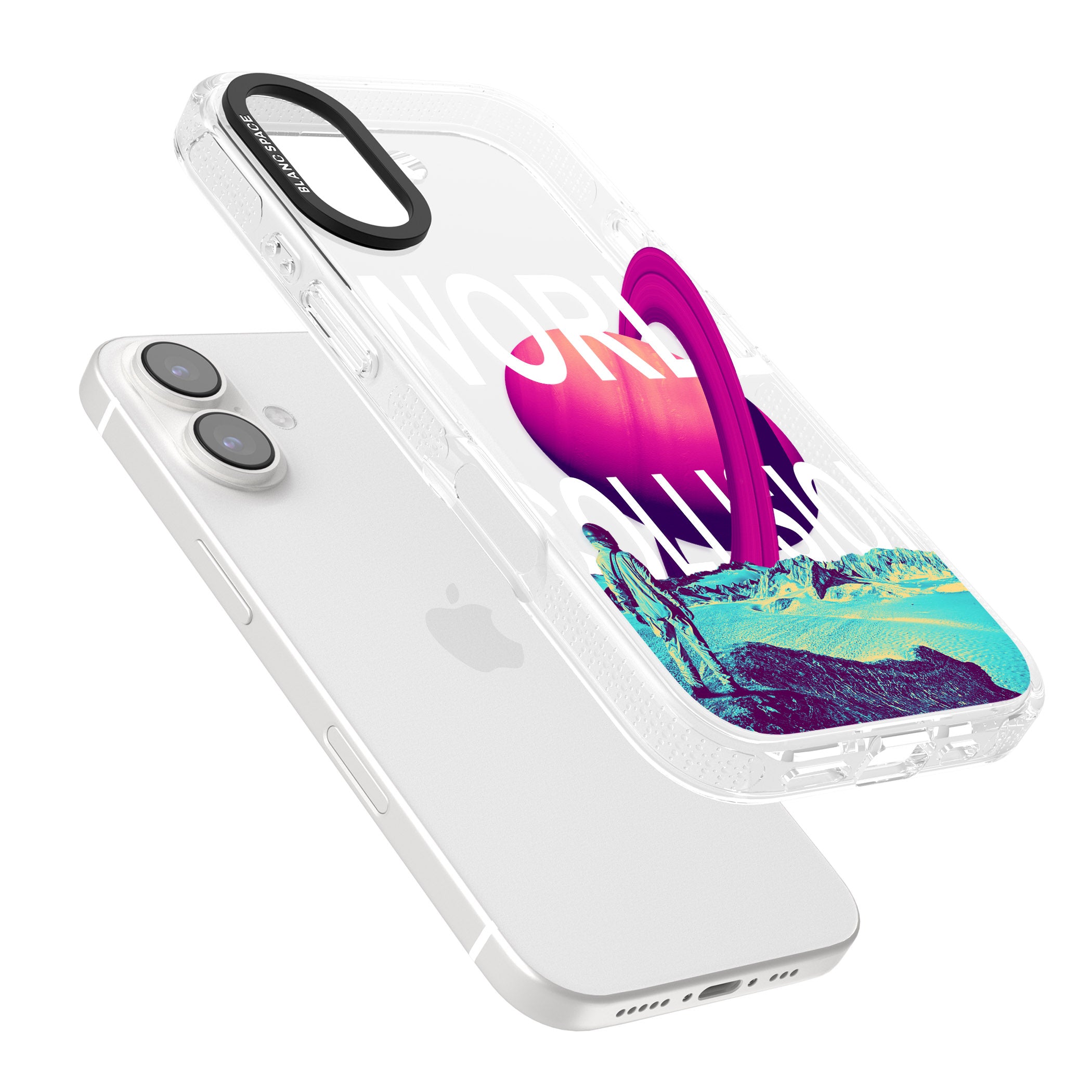 World Collision iPhone 16 / 16 Plus Clear Case Impact Air - Blanc Space