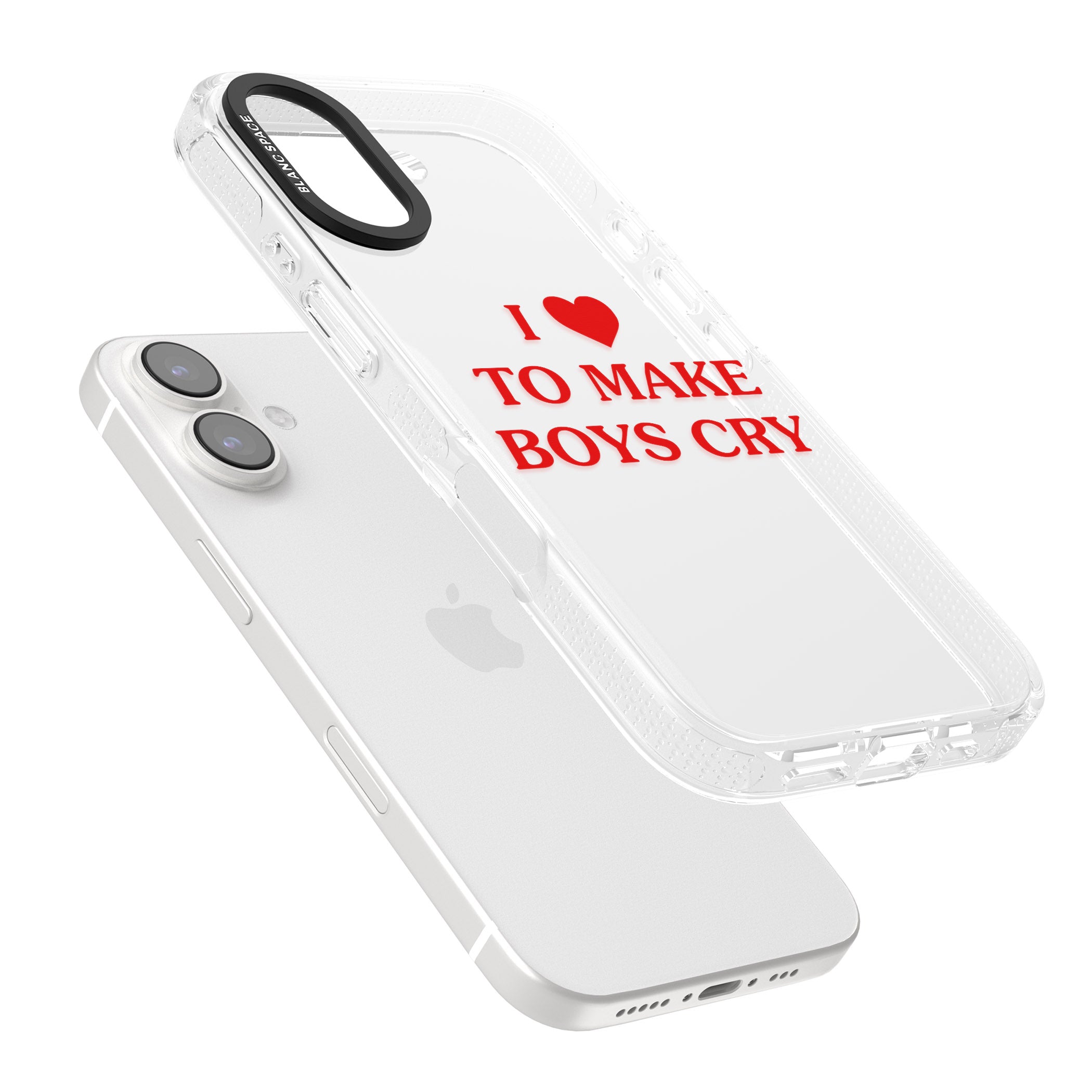 I Love to Make Boys Cry iPhone 16 / 16 Plus Clear Case Impact Air - Blanc Space