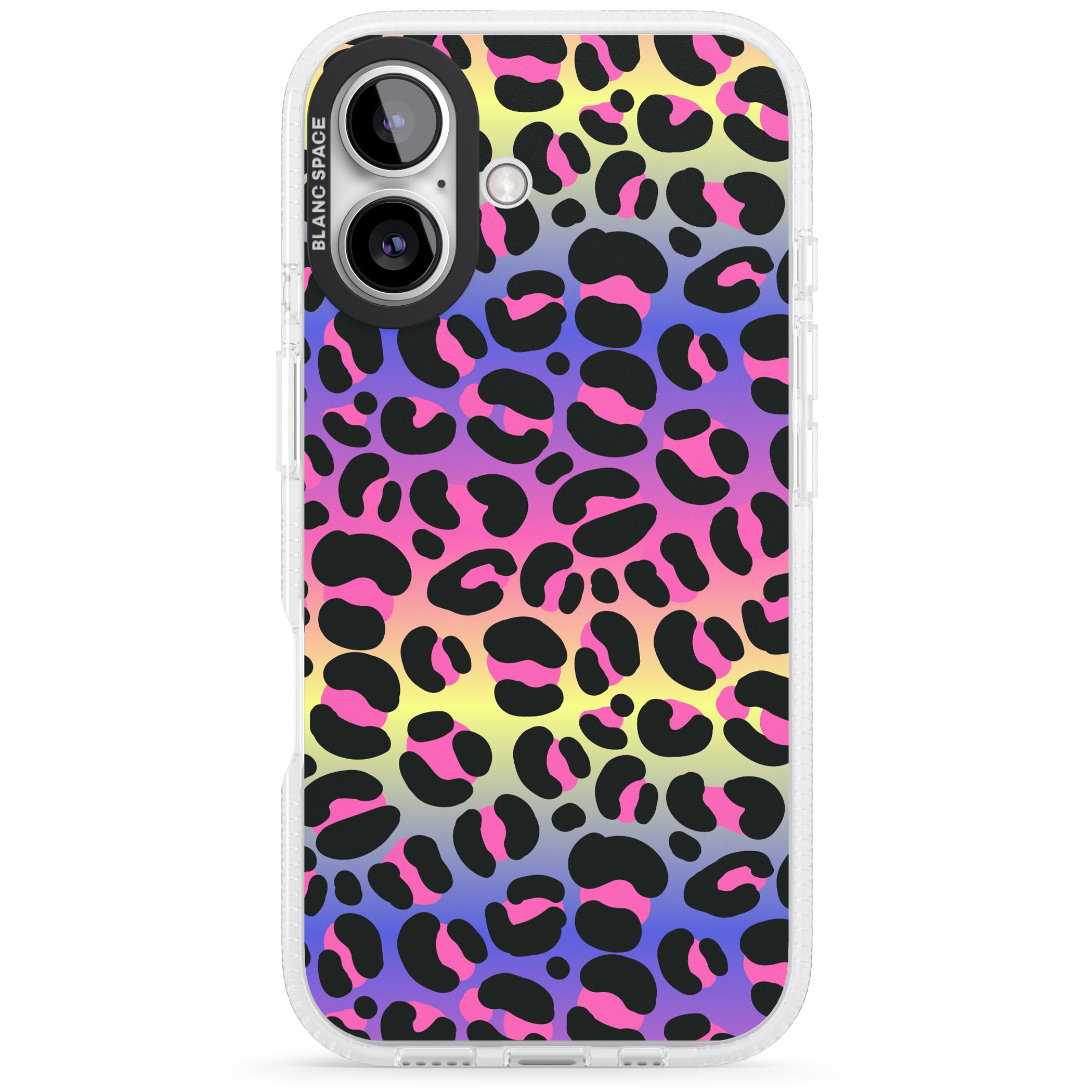 Rainbow Gradient Leopard Print iPhone 16 / 16 Plus Clear Case Impact Air - Blanc Space