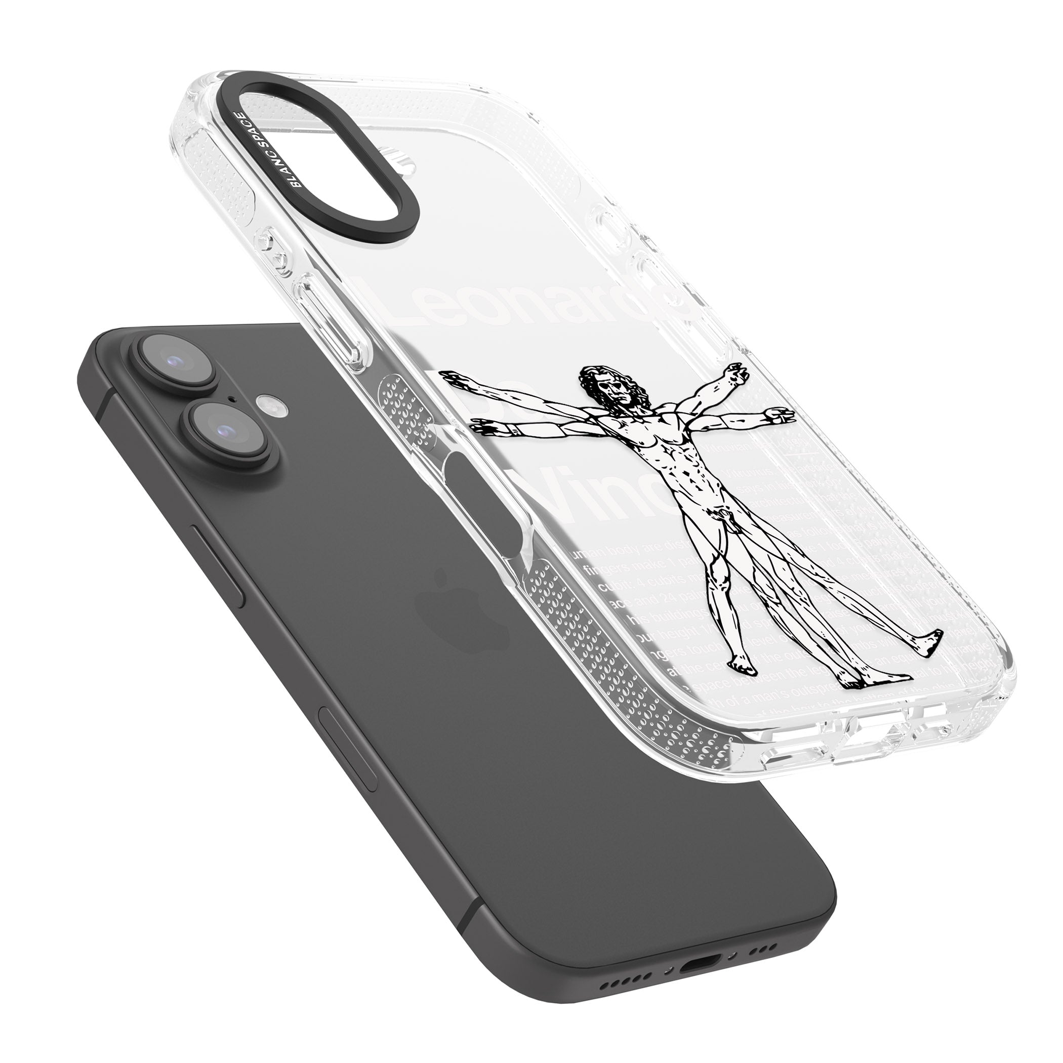 Vitruvian Man iPhone 16 / 16 Plus Clear Case Impact Air - Blanc Space