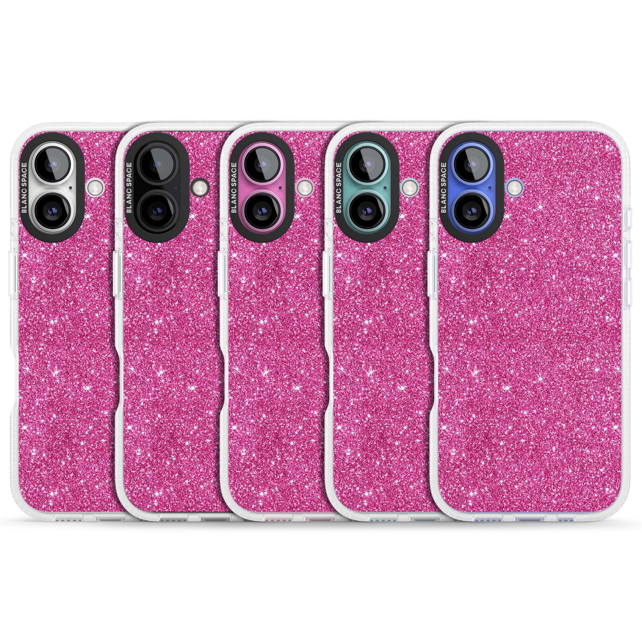 Pink Glitter Y2K iPhone case featuring hot pink glitter wallpaper with sparkle shimmer effect | Clear Case Impact Air case for iPhone 16, iPhone 16 Plus