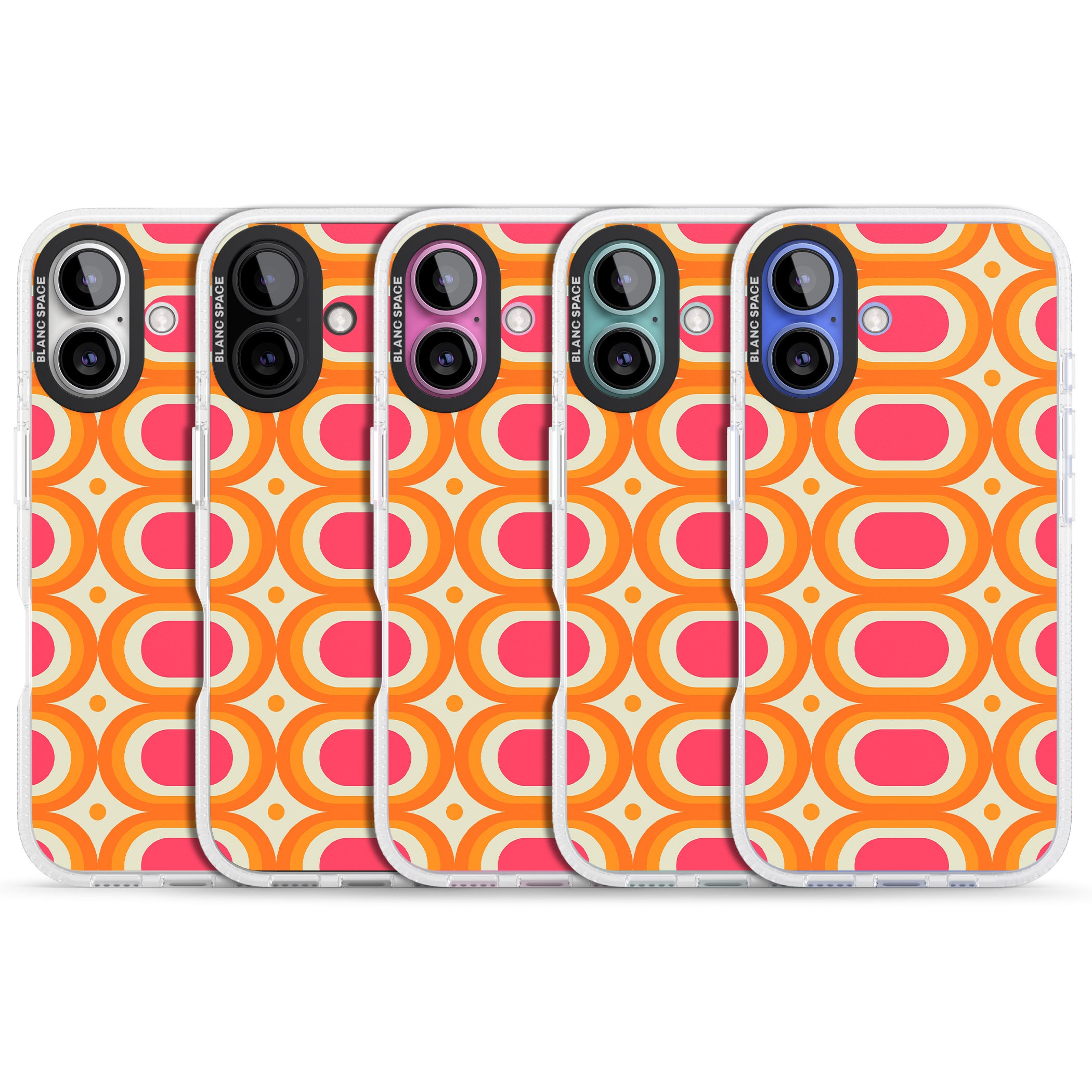 Groovy 60s Shape Pattern iPhone 16 / 16 Plus Clear Case Impact Air - Blanc Space