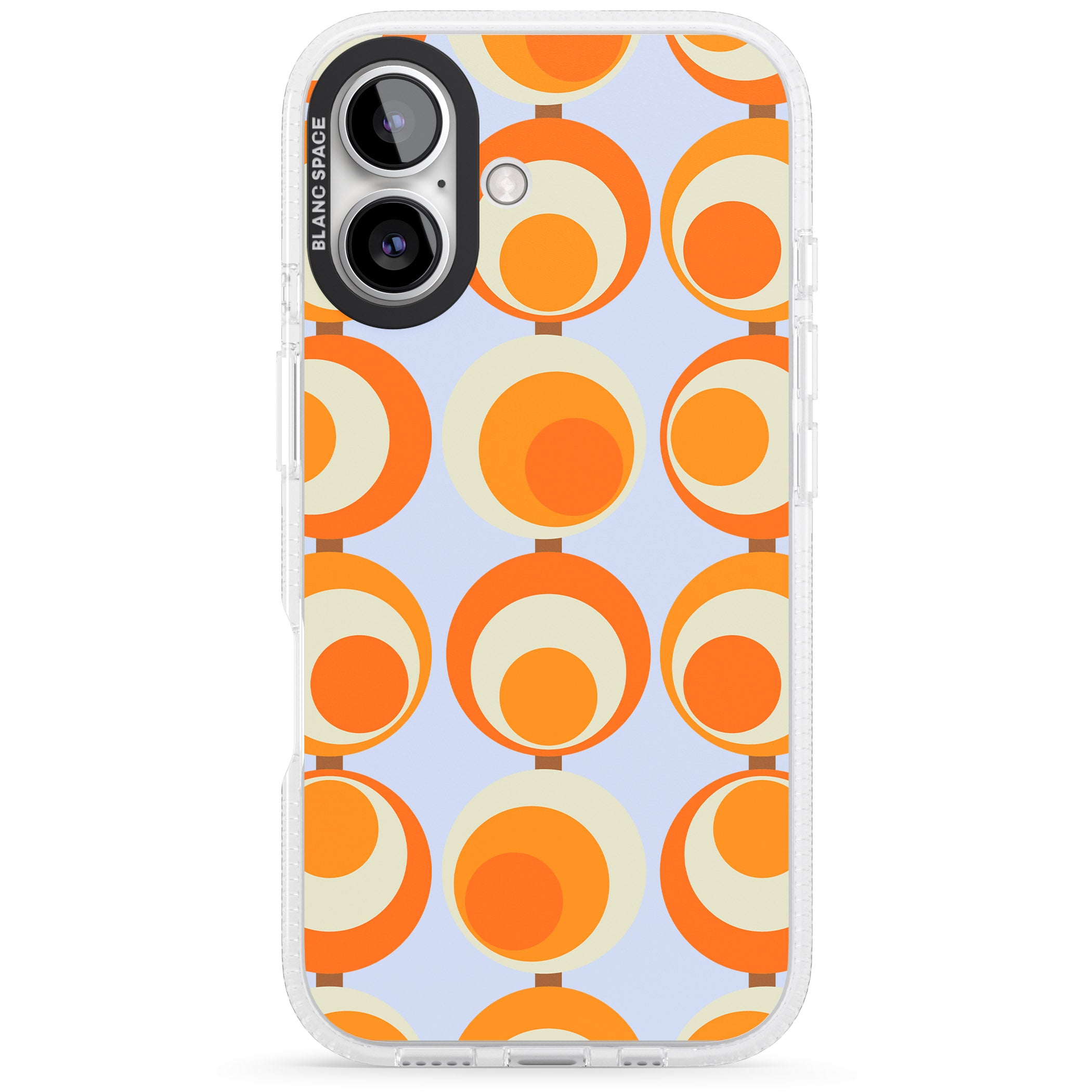 Mid-Century Blue & Orange Pattern iPhone 16 / 16 Plus Clear Case Impact Air - Blanc Space