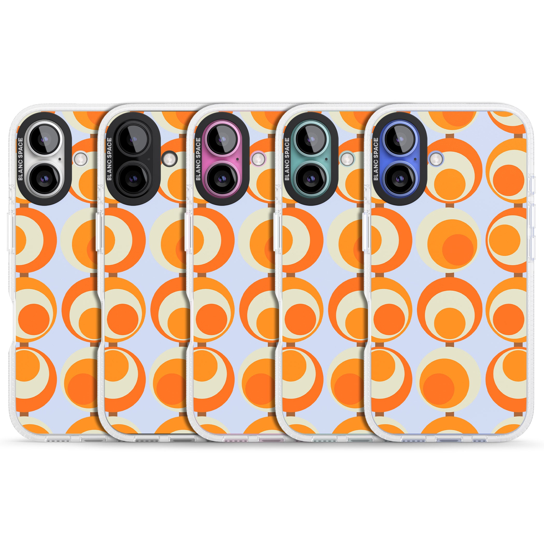 Mid-Century Blue & Orange Pattern iPhone 16 / 16 Plus Clear Case Impact Air - Blanc Space