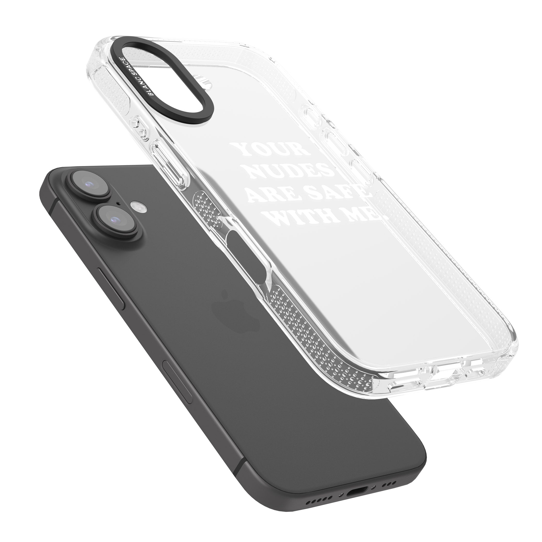 Your nudes are safe with me... WHITE iPhone 16 / 16 Plus Clear Case Impact Air - Blanc Space