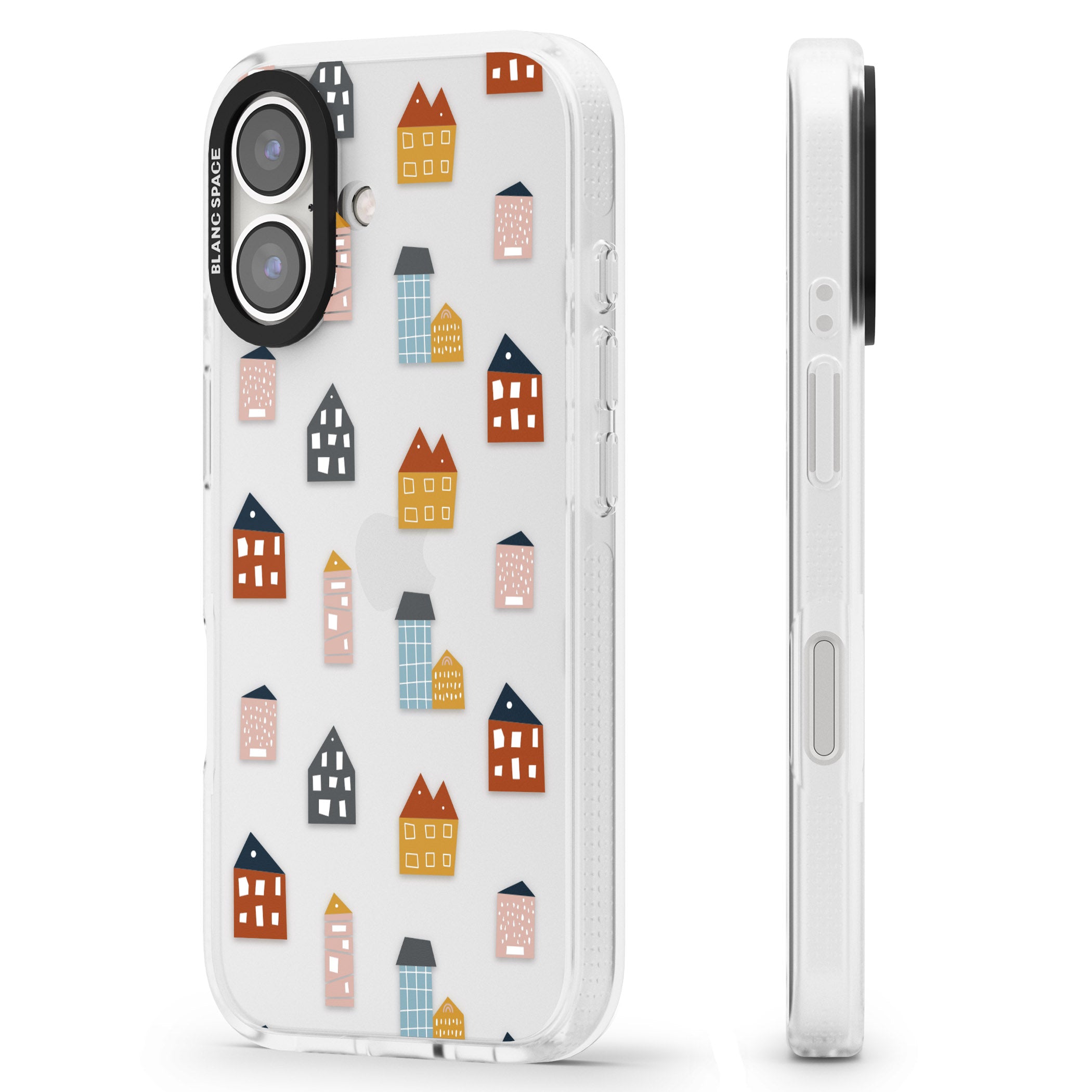 Cute Scandinavian Buildings iPhone 16 / 16 Plus Clear Case Impact Air - Blanc Space