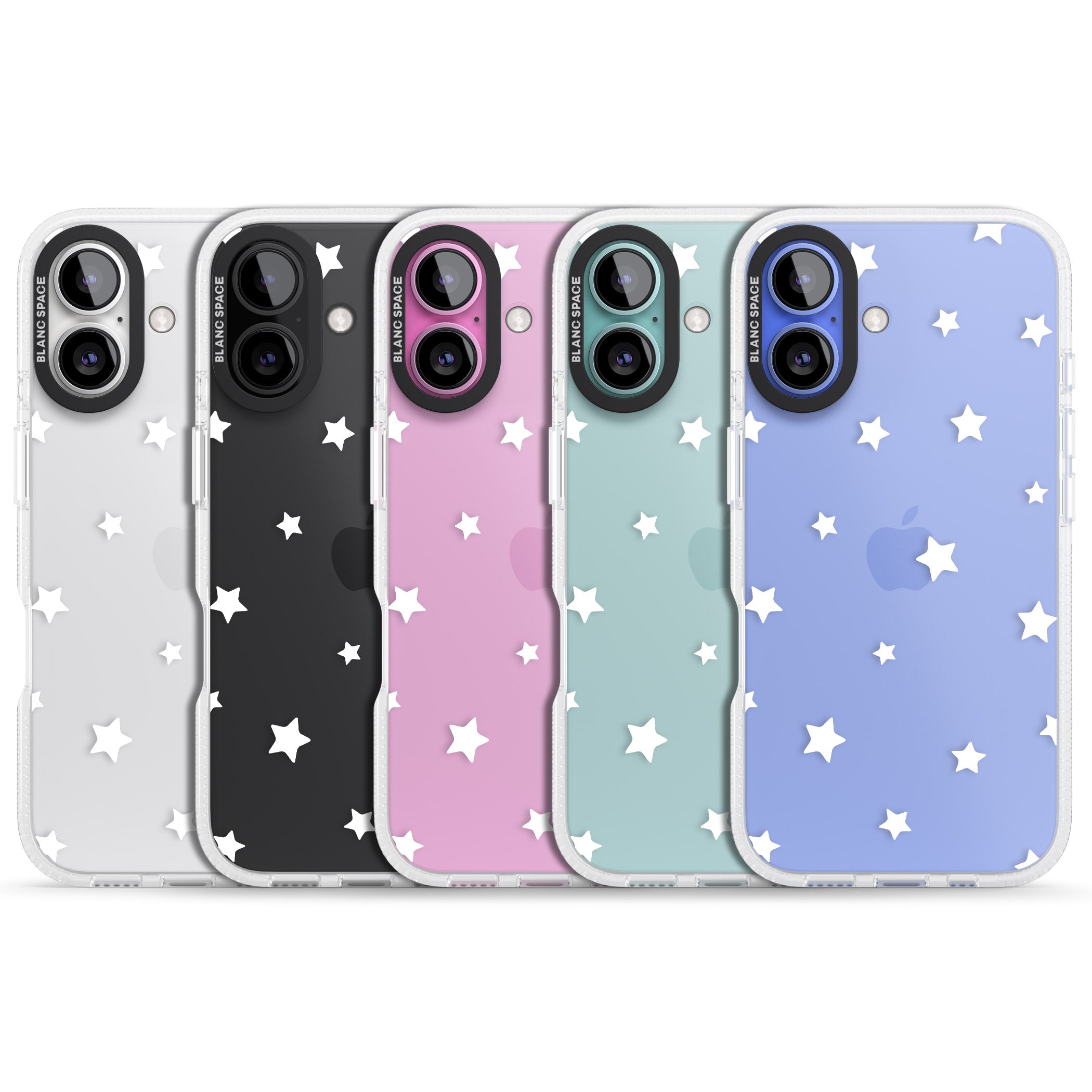 White Stars Pattern iPhone 16 / 16 Plus Clear Case Impact Air - Blanc Space