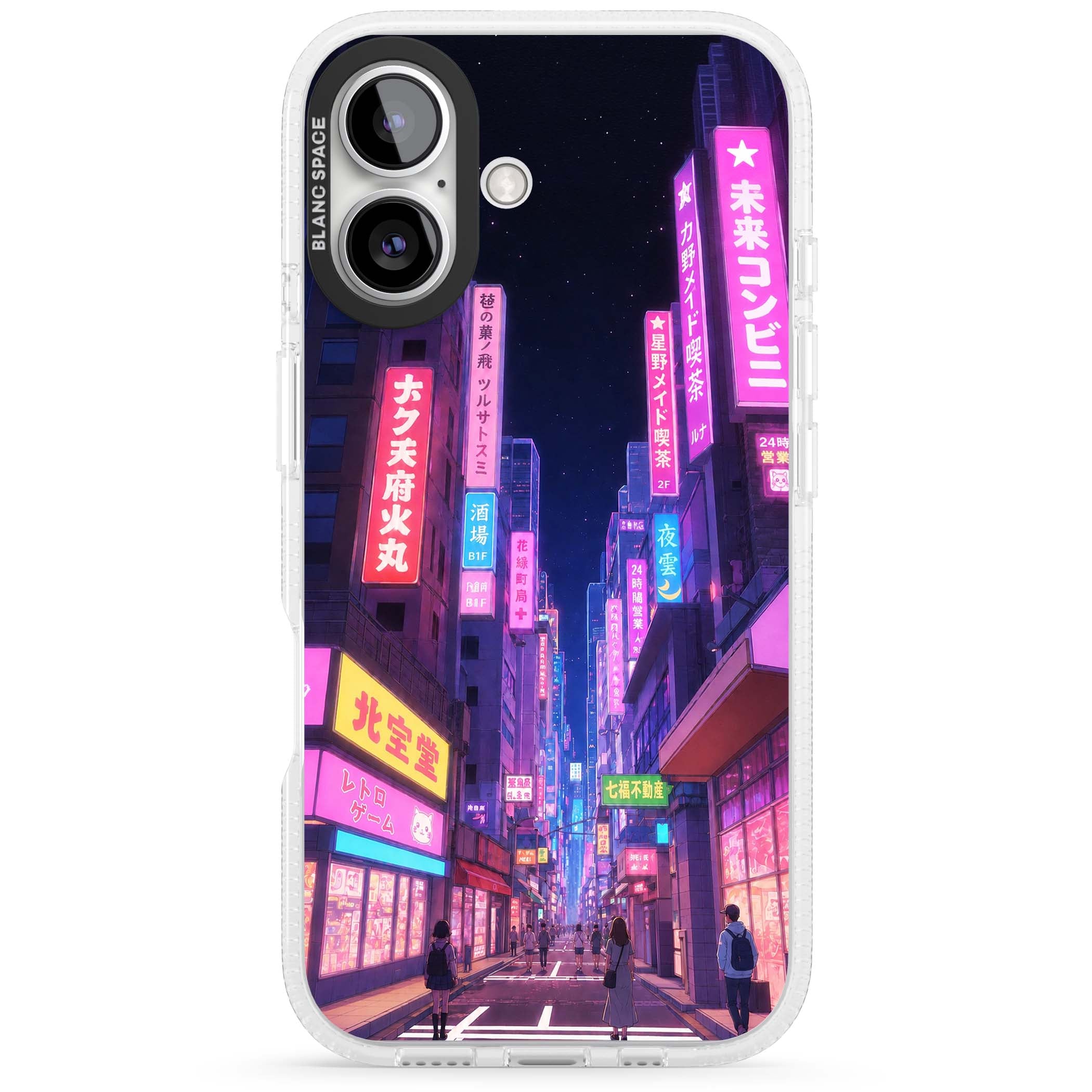 Shibuya At Night Japanese neon city iPhone case featuring glowing kanji signs, pink storefronts and a Tokyo street at n | Clear Case Impact Air case for iPhone 16, iPhone 16 Plus