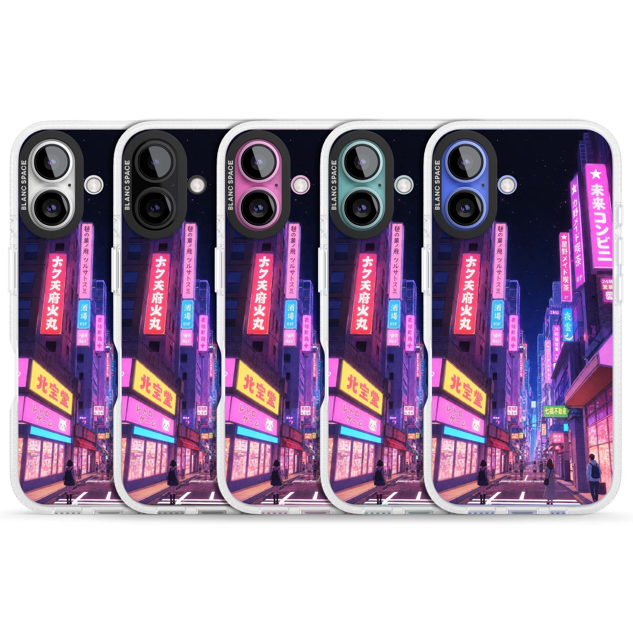 Shibuya At Night Japanese neon city iPhone case featuring glowing kanji signs, pink storefronts and a Tokyo street at n | Clear Case Impact Air case for iPhone 16, iPhone 16 Plus
