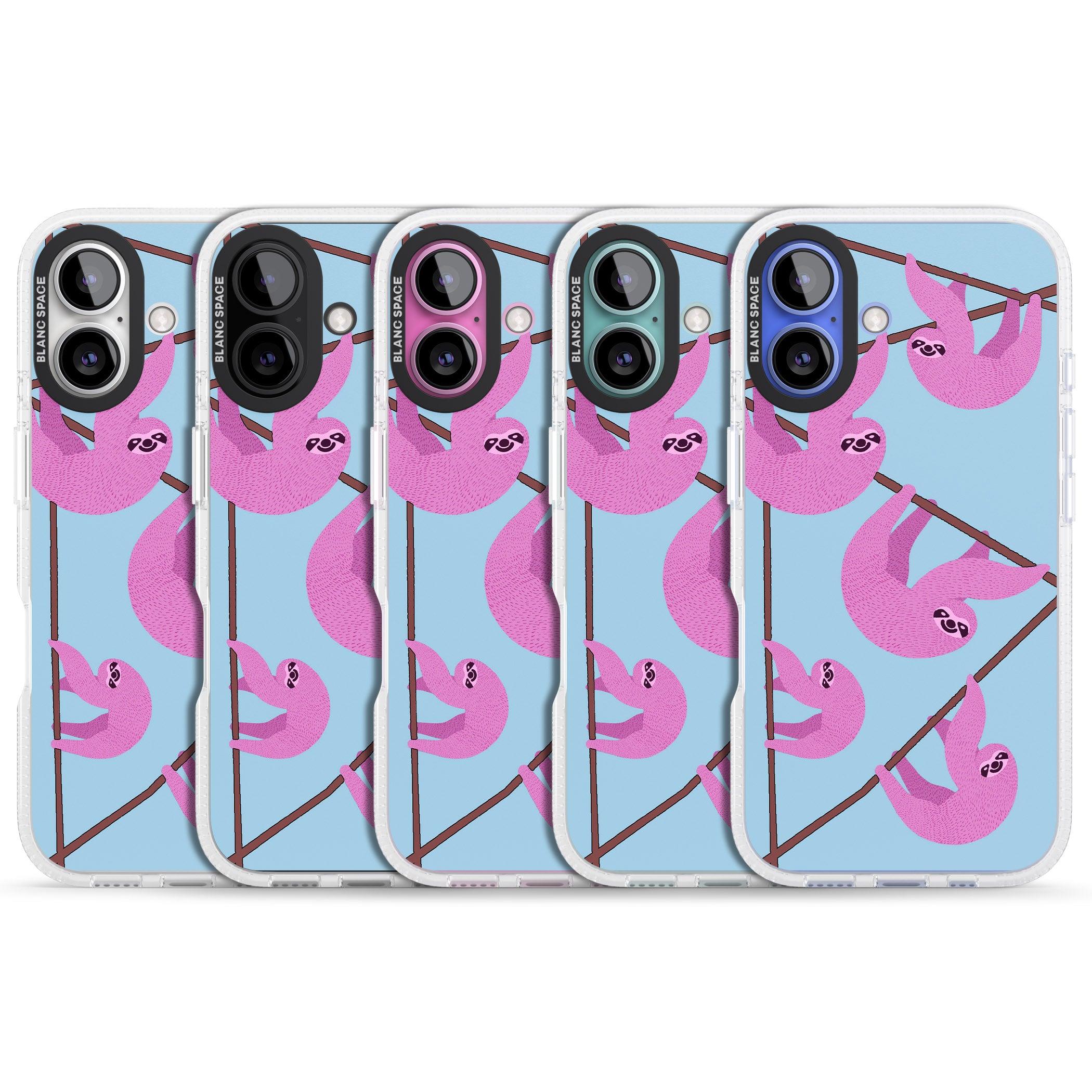 Pink Sloth iPhone 16 / 16 Plus Clear Case Impact Air - Blanc Space
