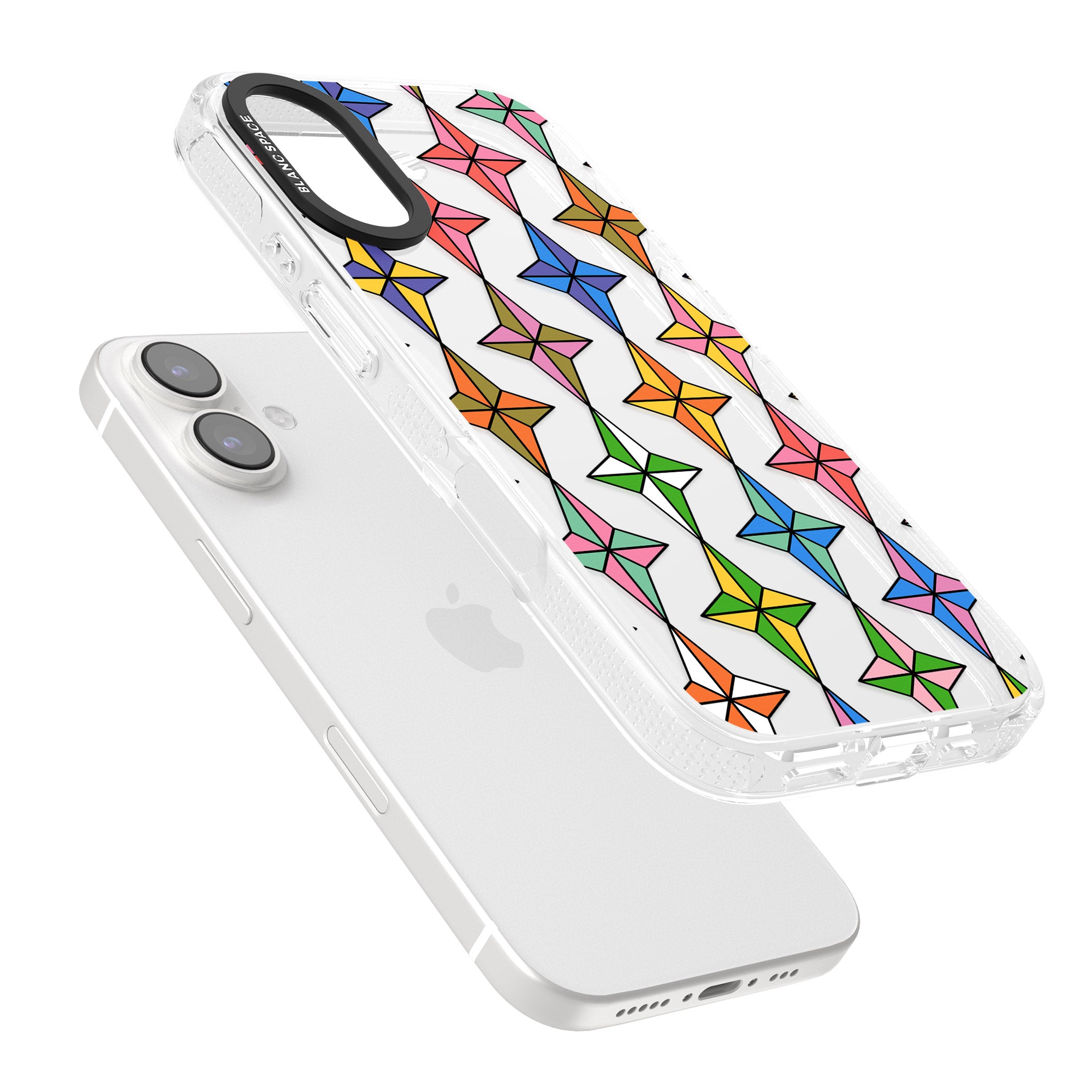 Multi Colour Stars Pattern iPhone 16 / 16 Plus Clear Case Impact Air - Blanc Space