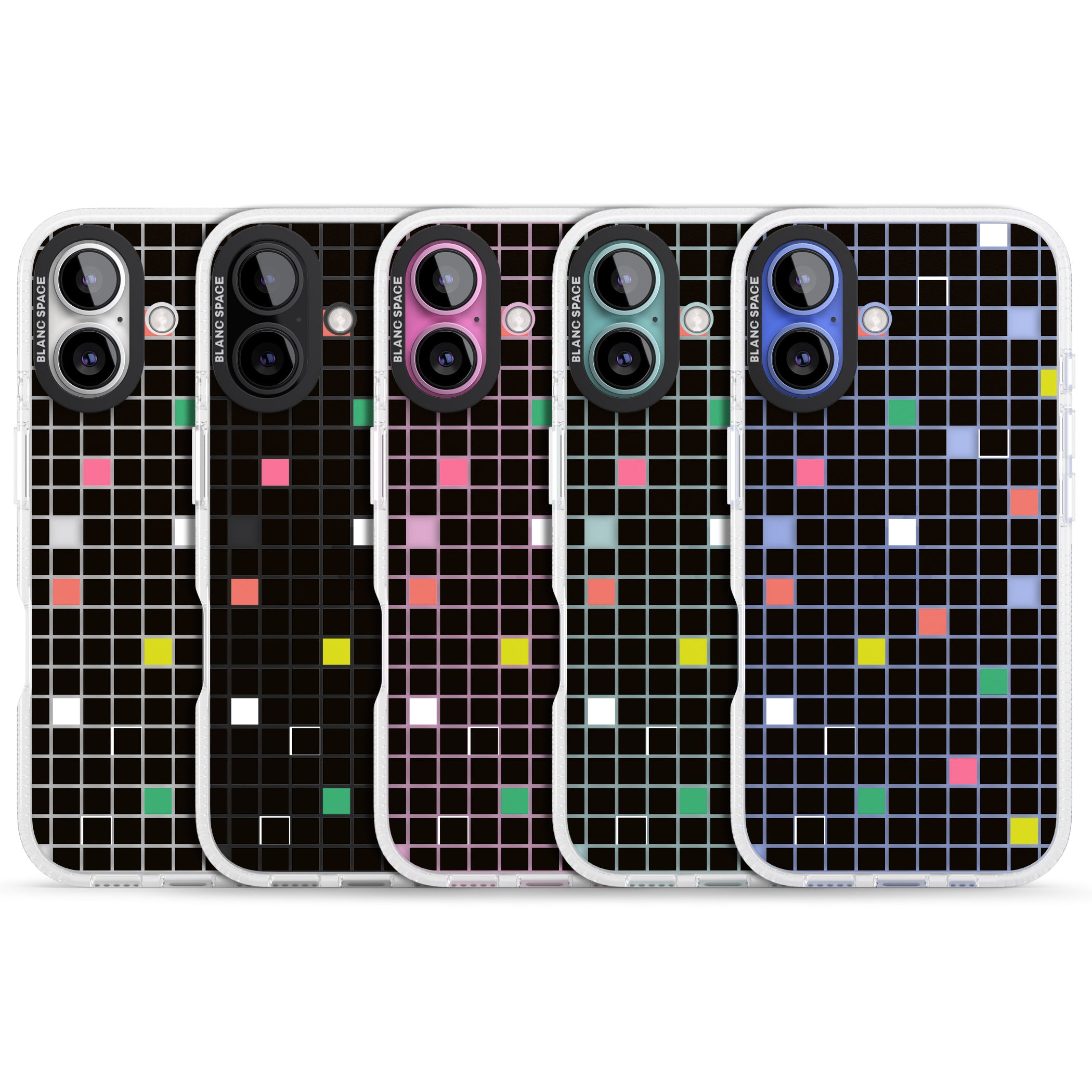 Vibrant Black Geometric Grid iPhone 16 / 16 Plus Clear Case Impact Air - Blanc Space