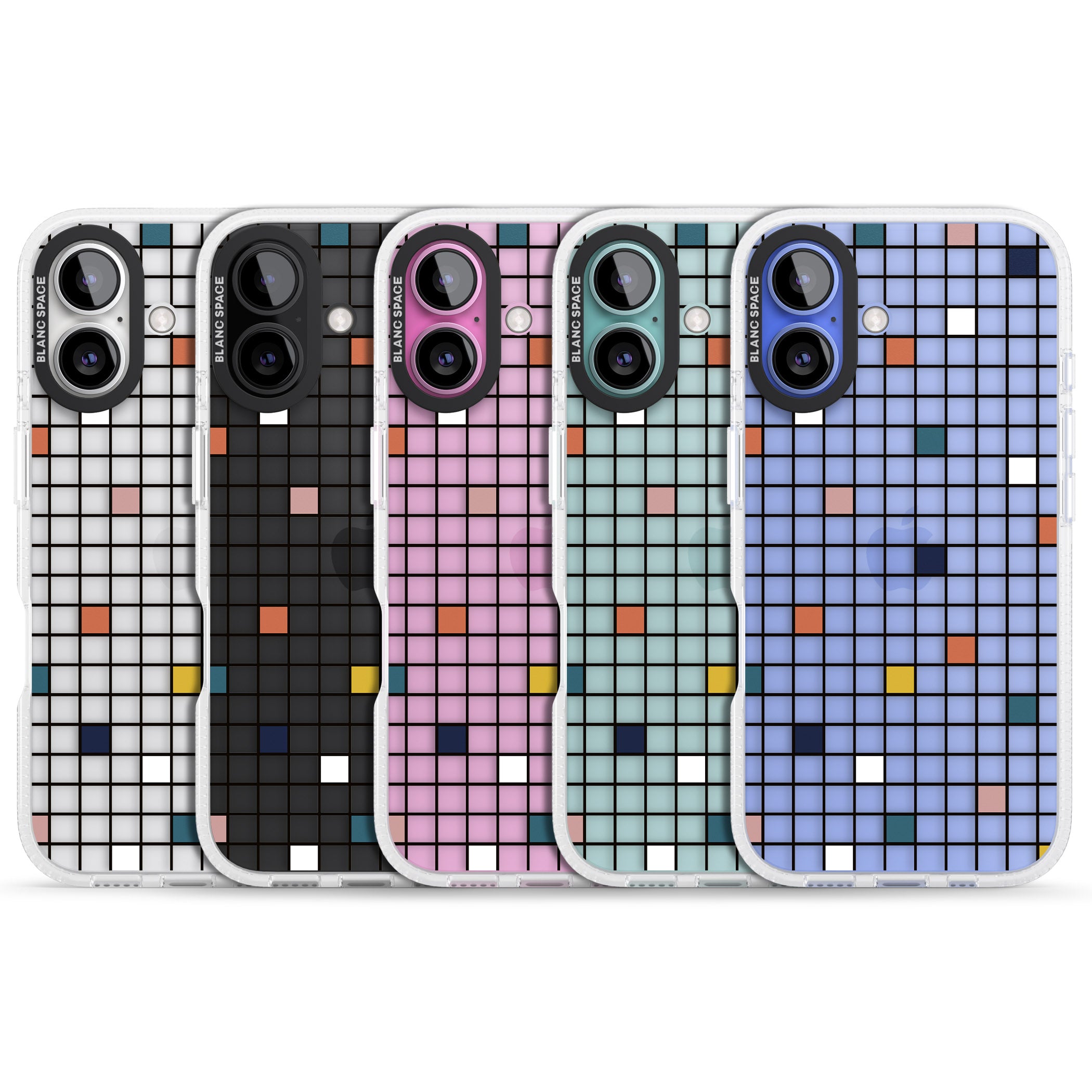 Earthtone Clear Geometric Grid iPhone 16 / 16 Plus Clear Case Impact Air - Blanc Space