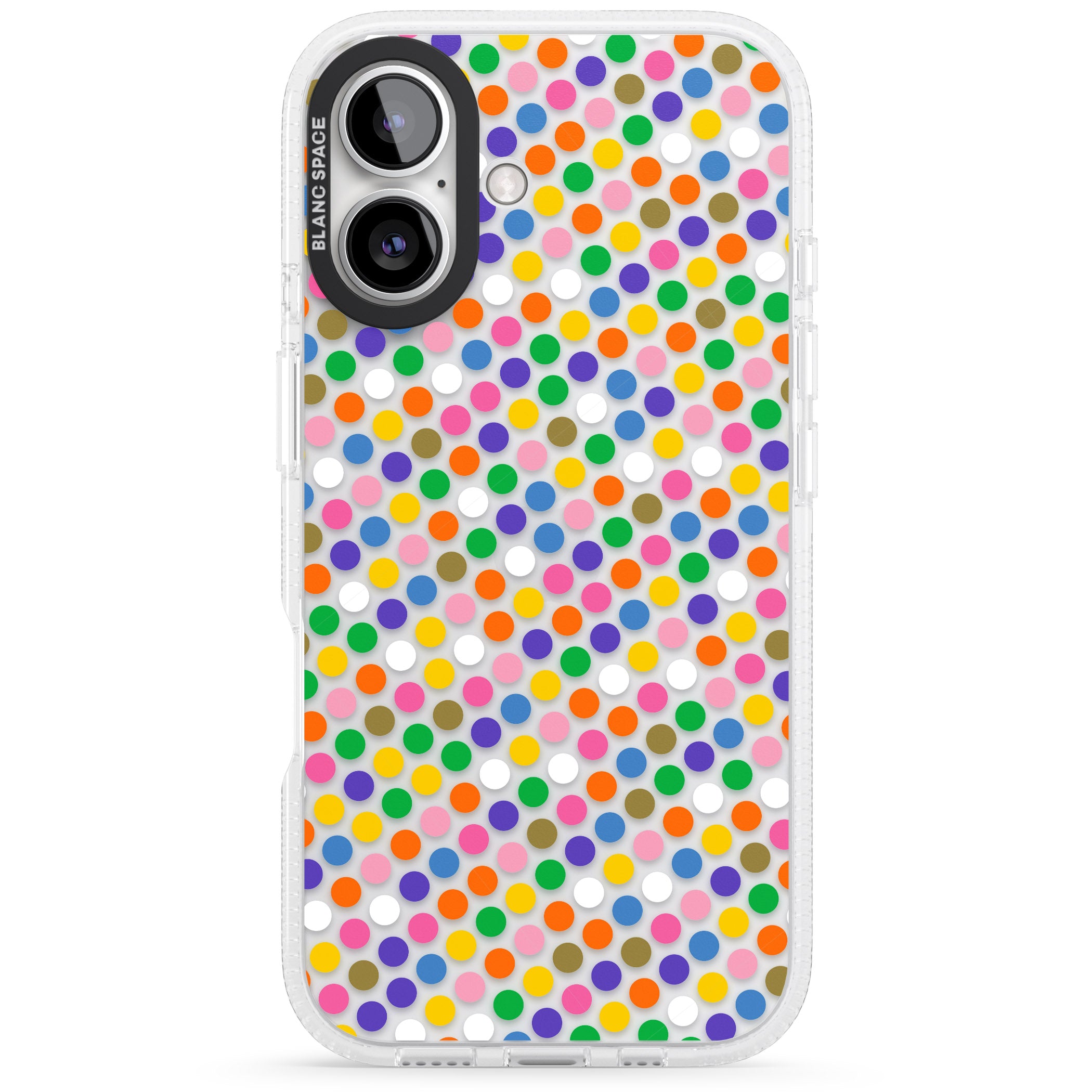 Multicolour Polka-dot Fiesta iPhone 16 / 16 Plus Clear Case Impact Air - Blanc Space