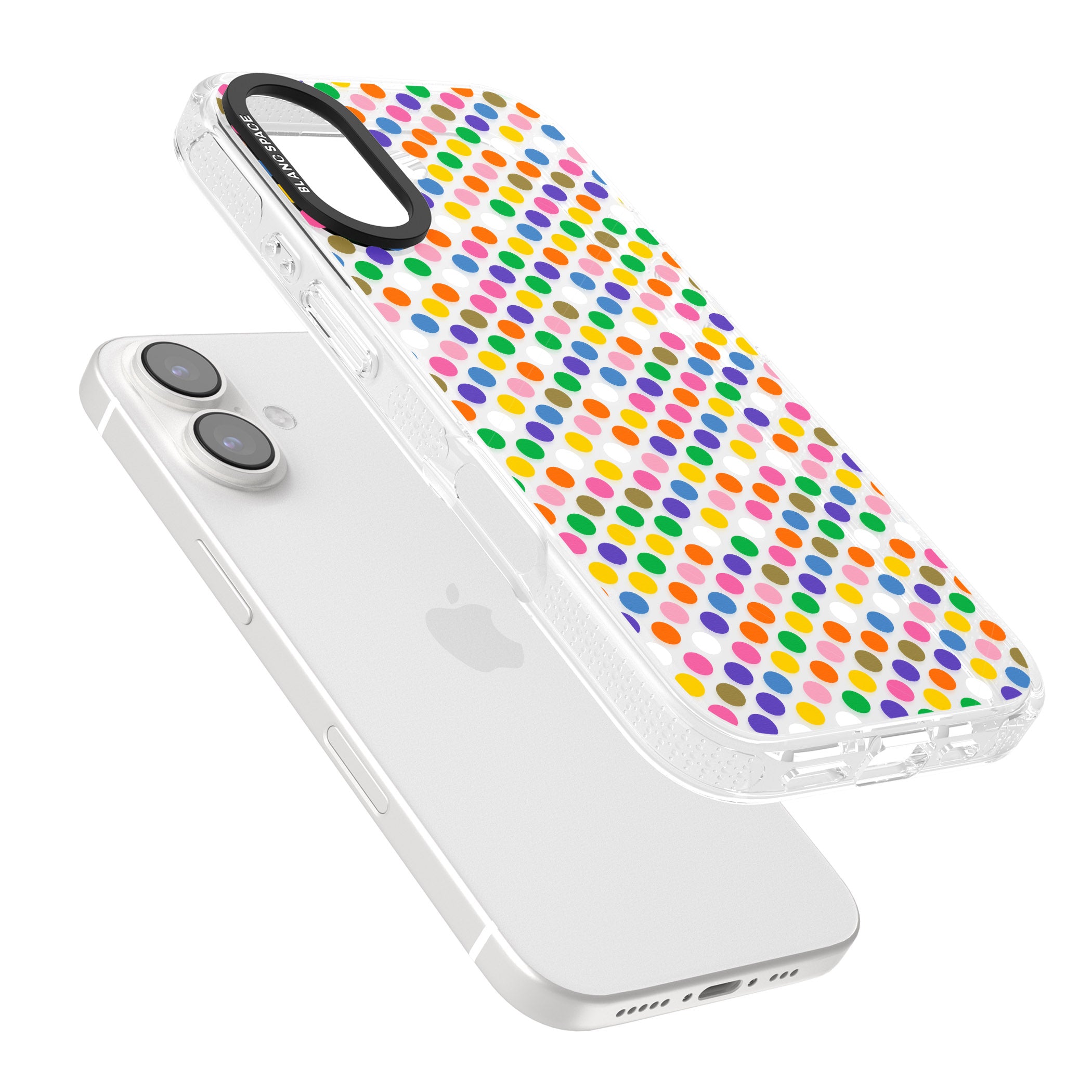Multicolour Polka-dot Fiesta iPhone 16 / 16 Plus Clear Case Impact Air - Blanc Space