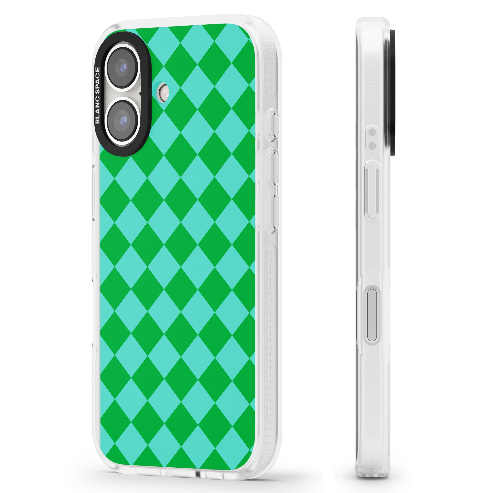 Retro Green Diamond Plaid iPhone 16 / 16 Plus Clear Case Impact Air - Blanc Space