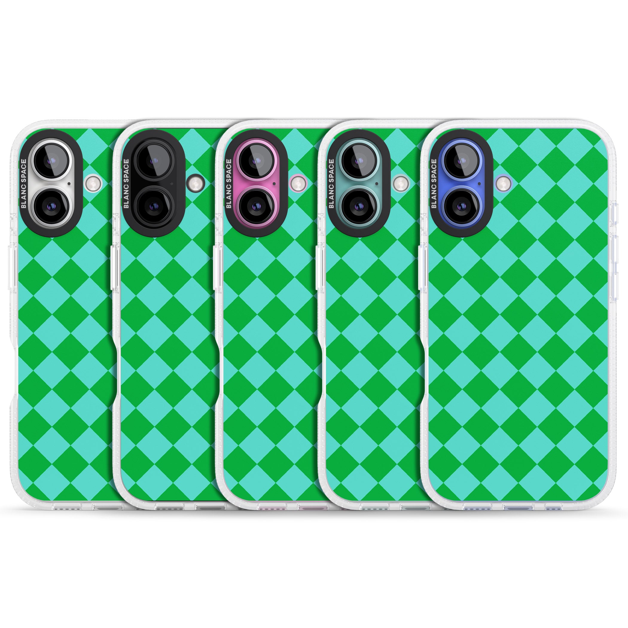 Retro Green Diamond Plaid iPhone 16 / 16 Plus Clear Case Impact Air - Blanc Space