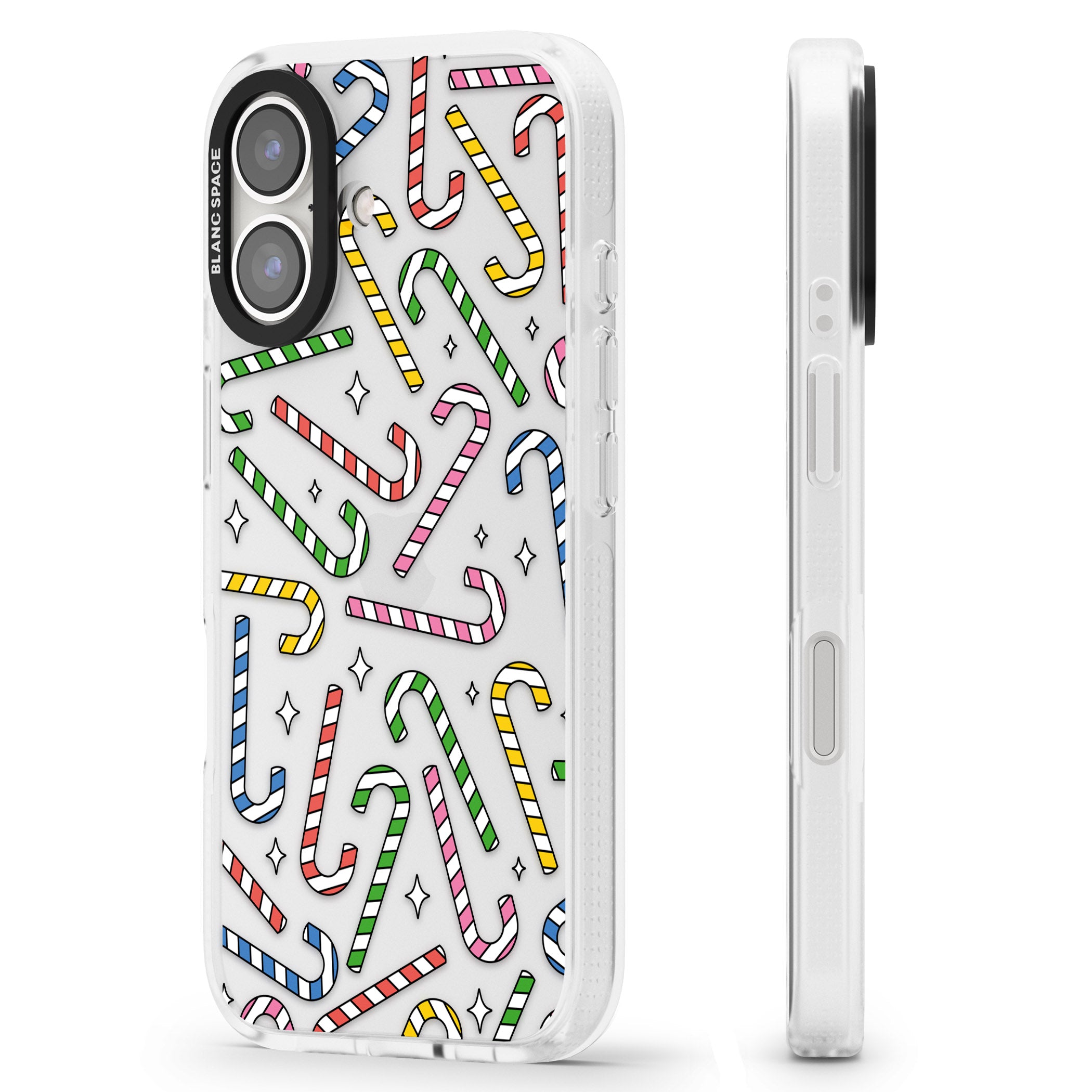 Colourful Stars & Candy Canes iPhone 16 / 16 Plus Clear Case Impact Air - Blanc Space