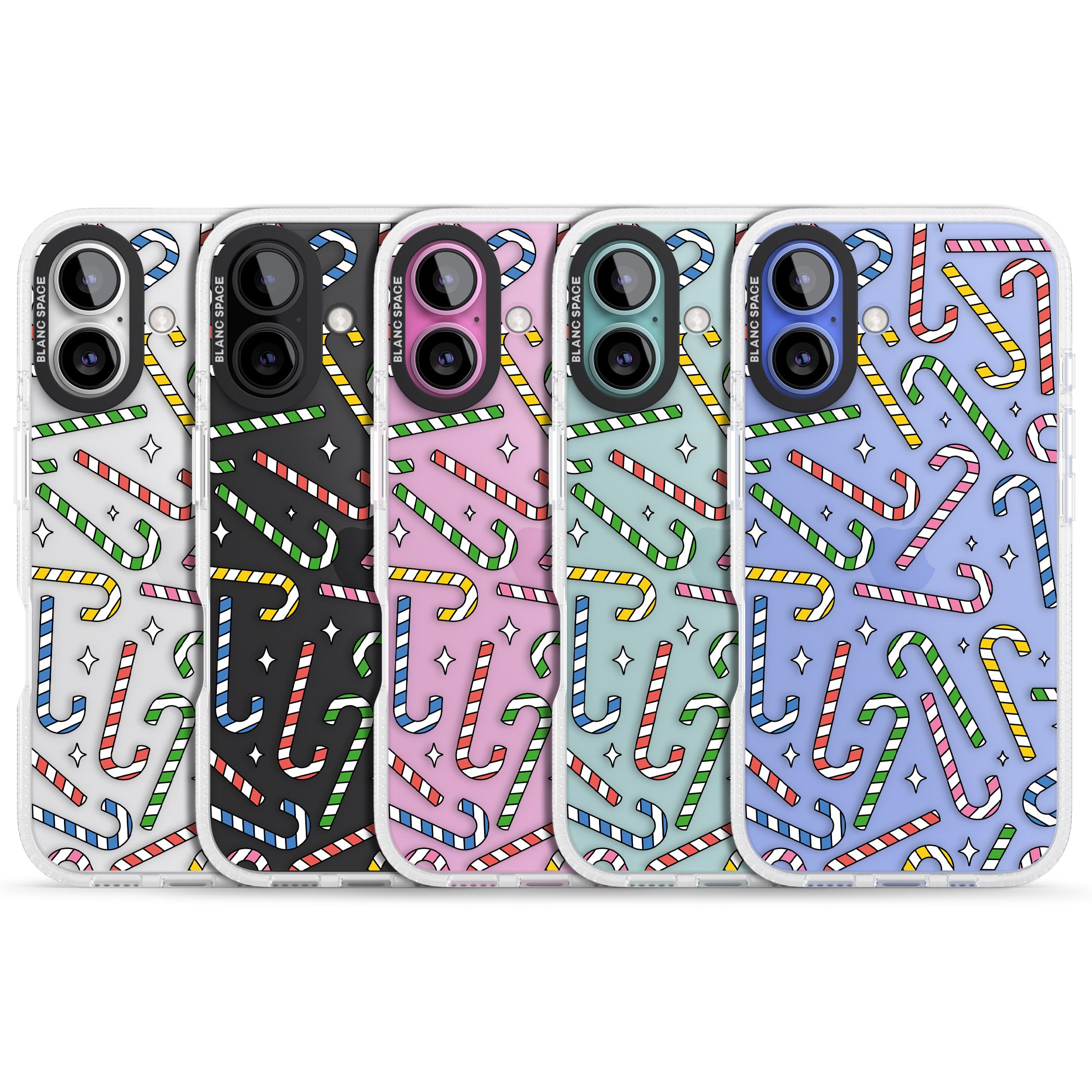 Colourful Stars & Candy Canes iPhone 16 / 16 Plus Clear Case Impact Air - Blanc Space