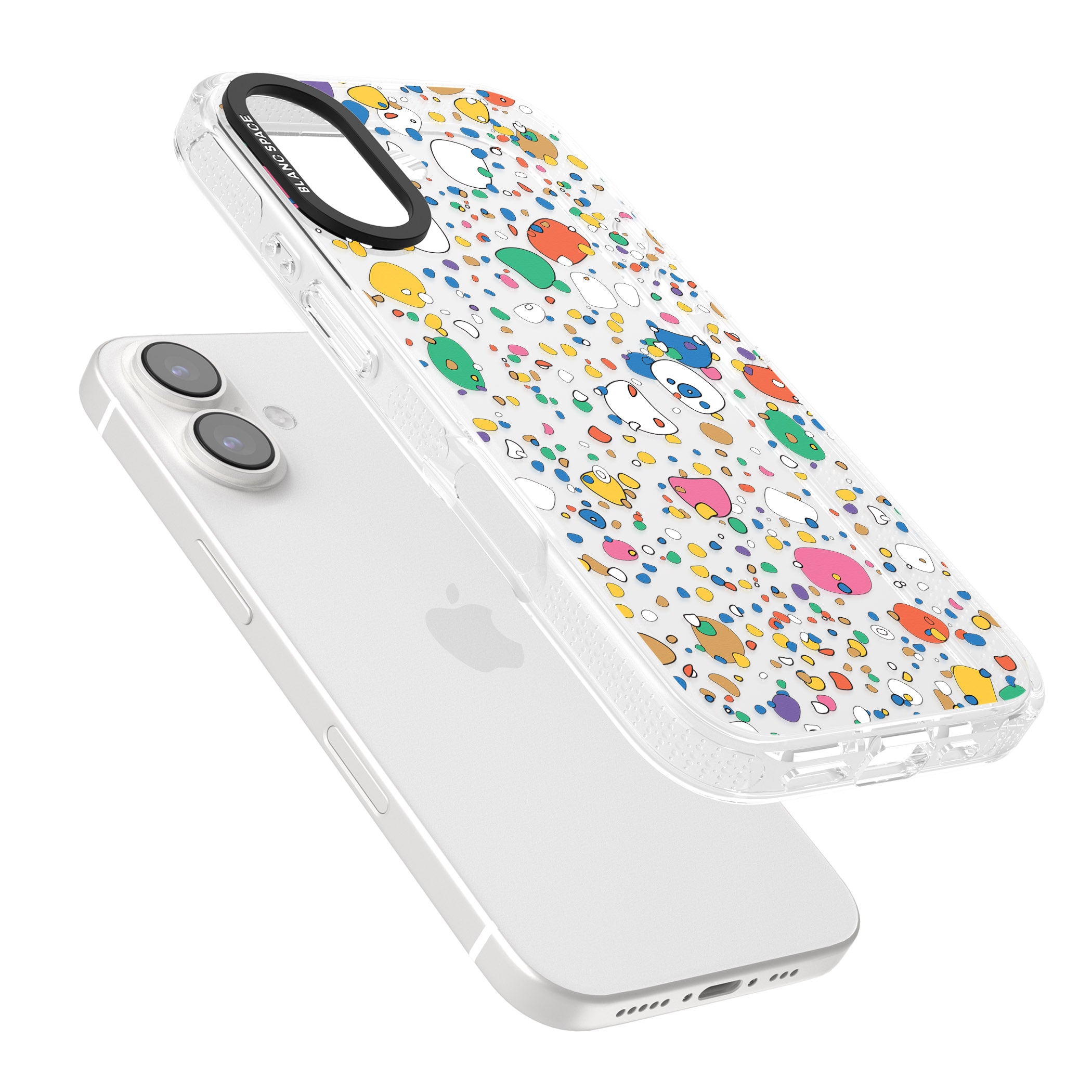 Colourful Confetti Pebbles iPhone 16 / 16 Plus Clear Case Impact Air - Blanc Space