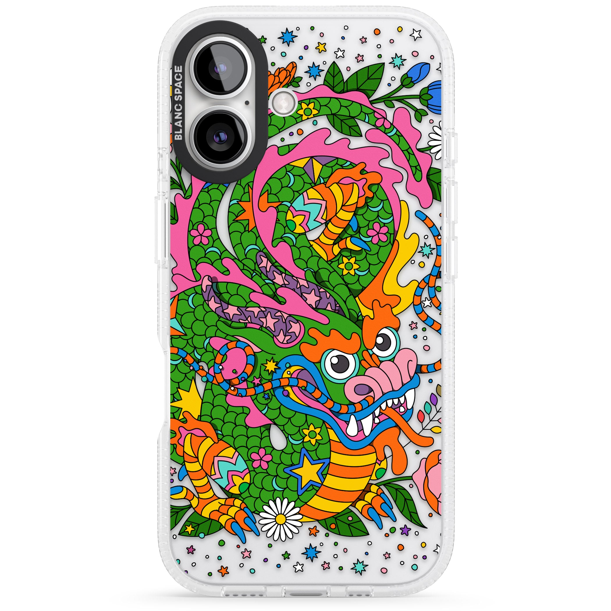 Psychedelic Jungle Dragon iPhone 16 / 16 Plus Clear Case Impact Air - Blanc Space